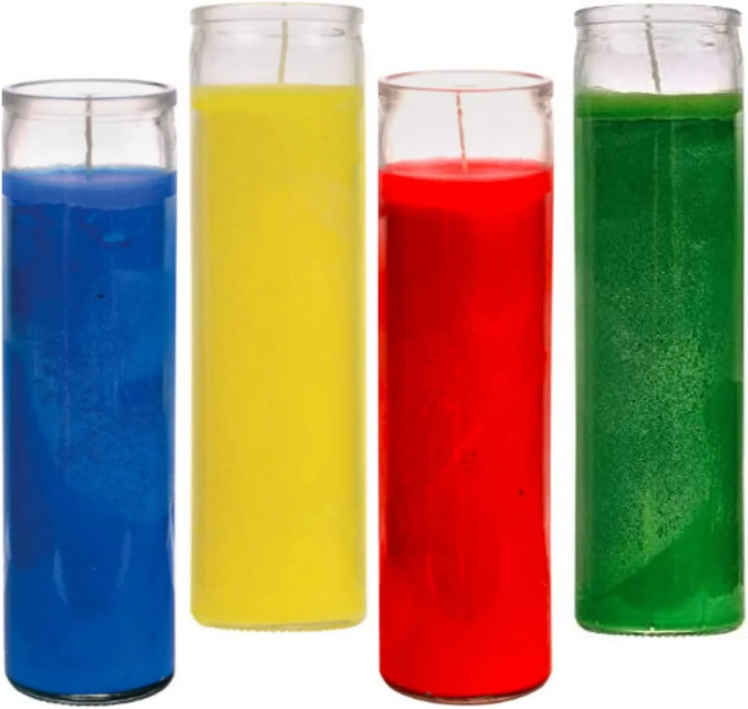 Jar Candles - Red Yellow Blue Green Wax Candle (4 Pack) Sanctuary Vigils Blessings Prayers - Unscented Glass Jars Candle Set - Jar Candles