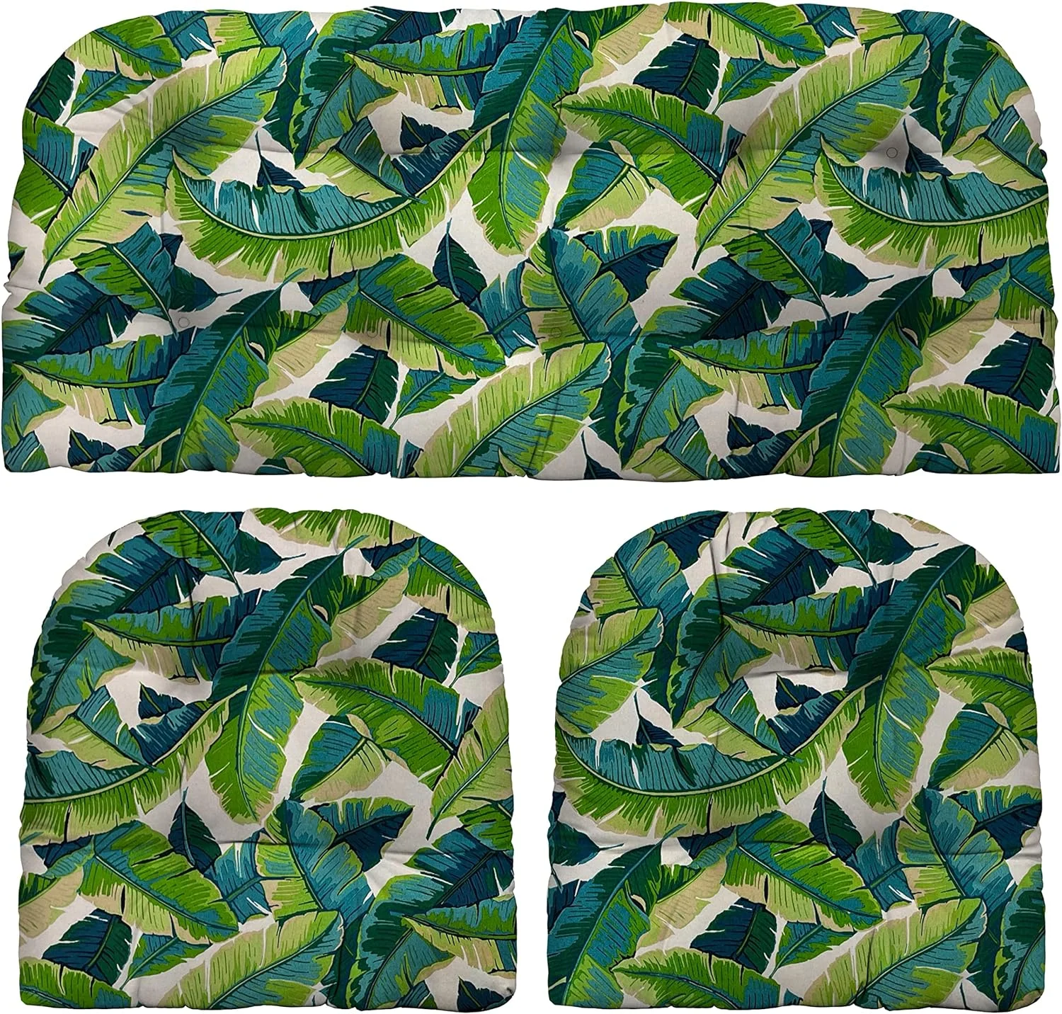 RSH Décor: 3 Piece Tufted Wicker Settee And Chair Cushion Set | Indoor/Outdoor All Weather Polyester Fabric | Reversible | 1 Loveseat 41” X 19