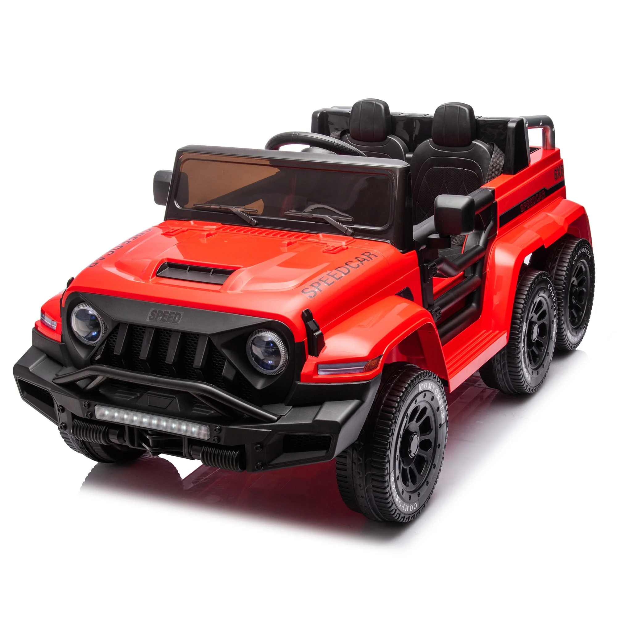 24V 4WD Ride on Car Truck w/Remote Control, Ride on Car for Kids Battery Powered, with Storage Function, Music and Lights, Five-Point Safety Belt, Rocking Chair Mode for Boys and Girls Red