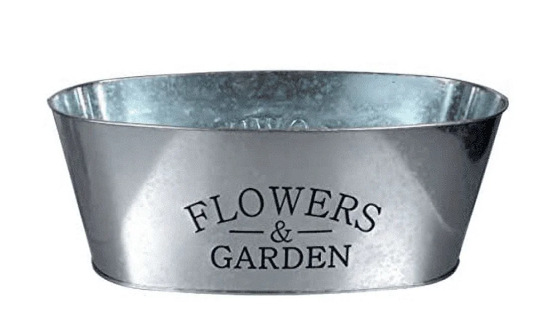 Flowers & Garden Galvanized Metal Oval-Shaped Planters, 10.5x5.5x4 in. - Set of 2