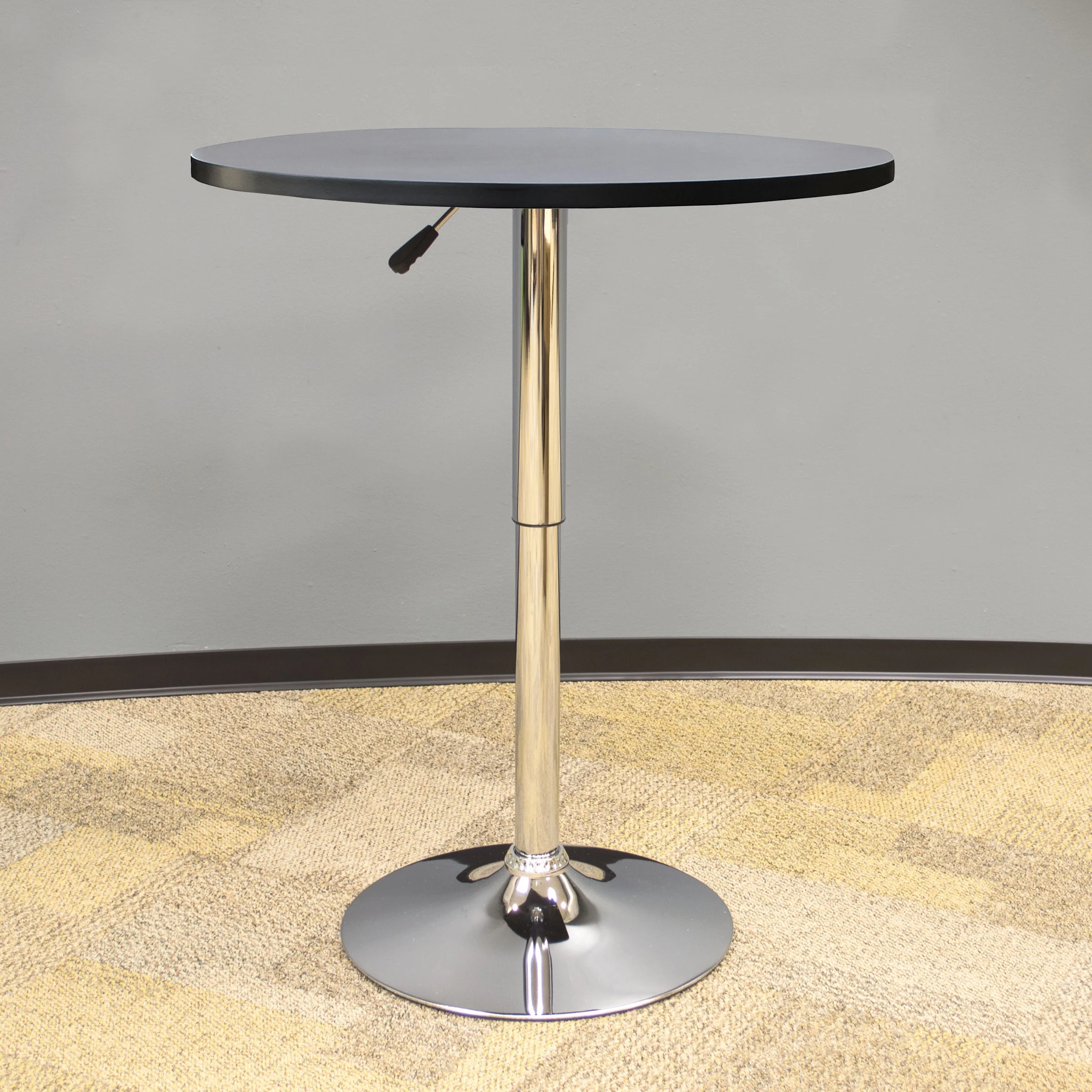 AmeriHome Round Adjustable Classic Black Finish Wood Top Bistro Table