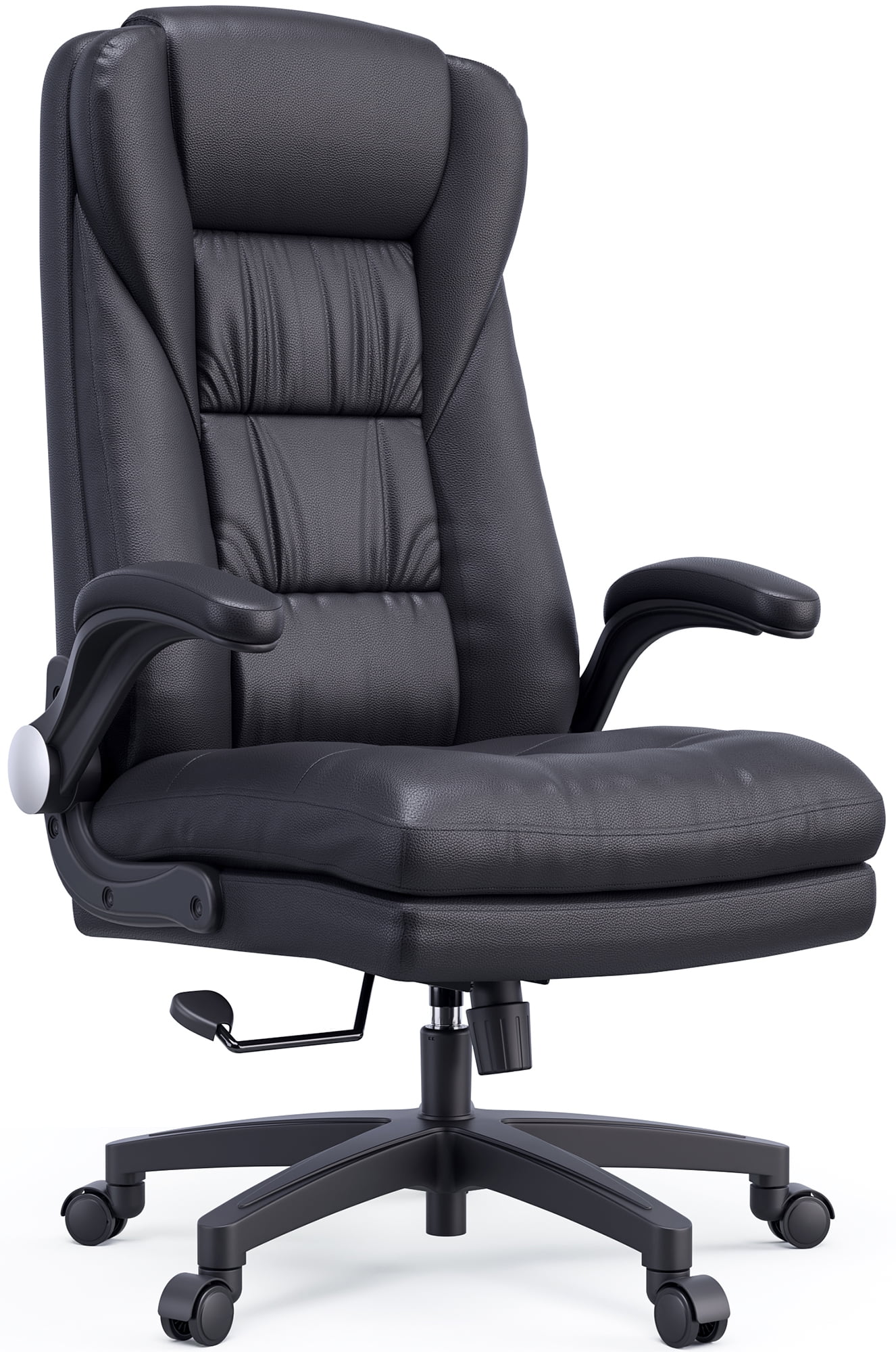 Hbada Ergonomic Executive Office Chair, Big & Tall Desk Chair, PU Leather Swivel Rocking Chair with Flip-up Padded Armrest and Adjustable Height, Black