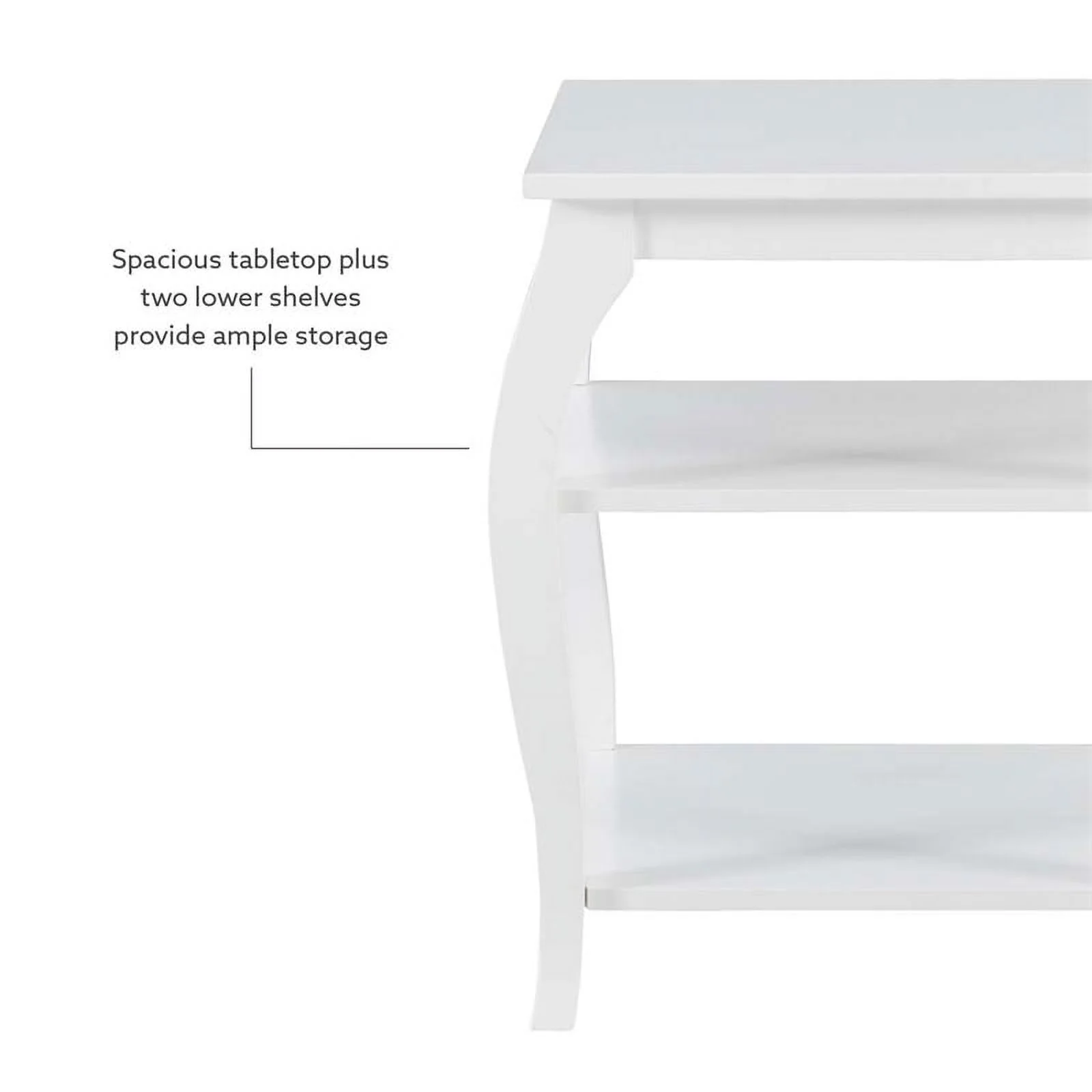 Linon Regan Wood Side Table Curved Legs 2 Spacious Shelves in White Finish