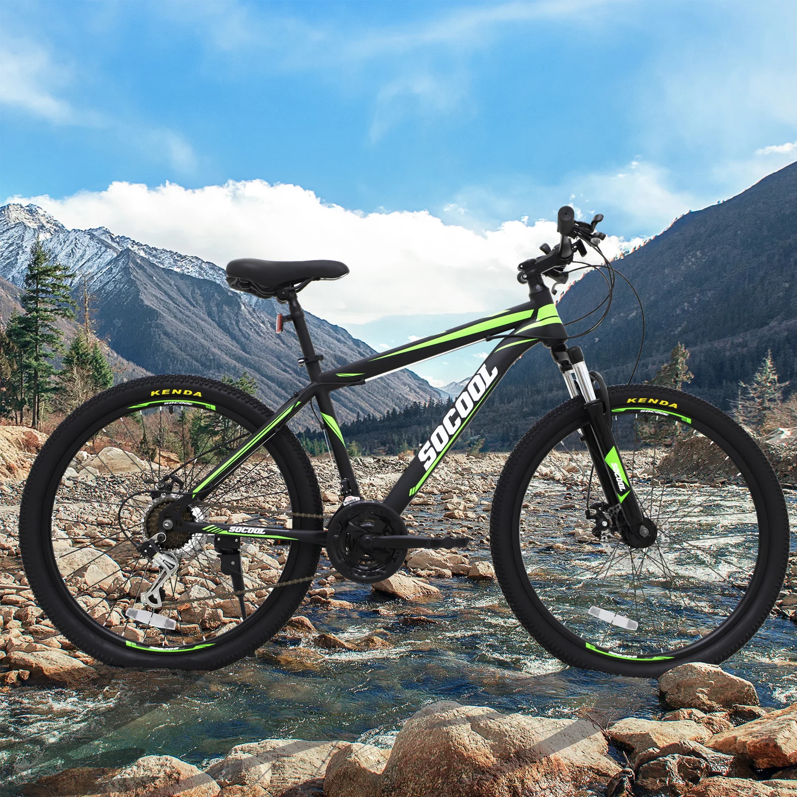 SOCOOL Mountain Bike 21 Speed 26 Inches Dual Suspension Folding Bike Dual Disc Brake MTB Bicycle, Black, MN2157BK