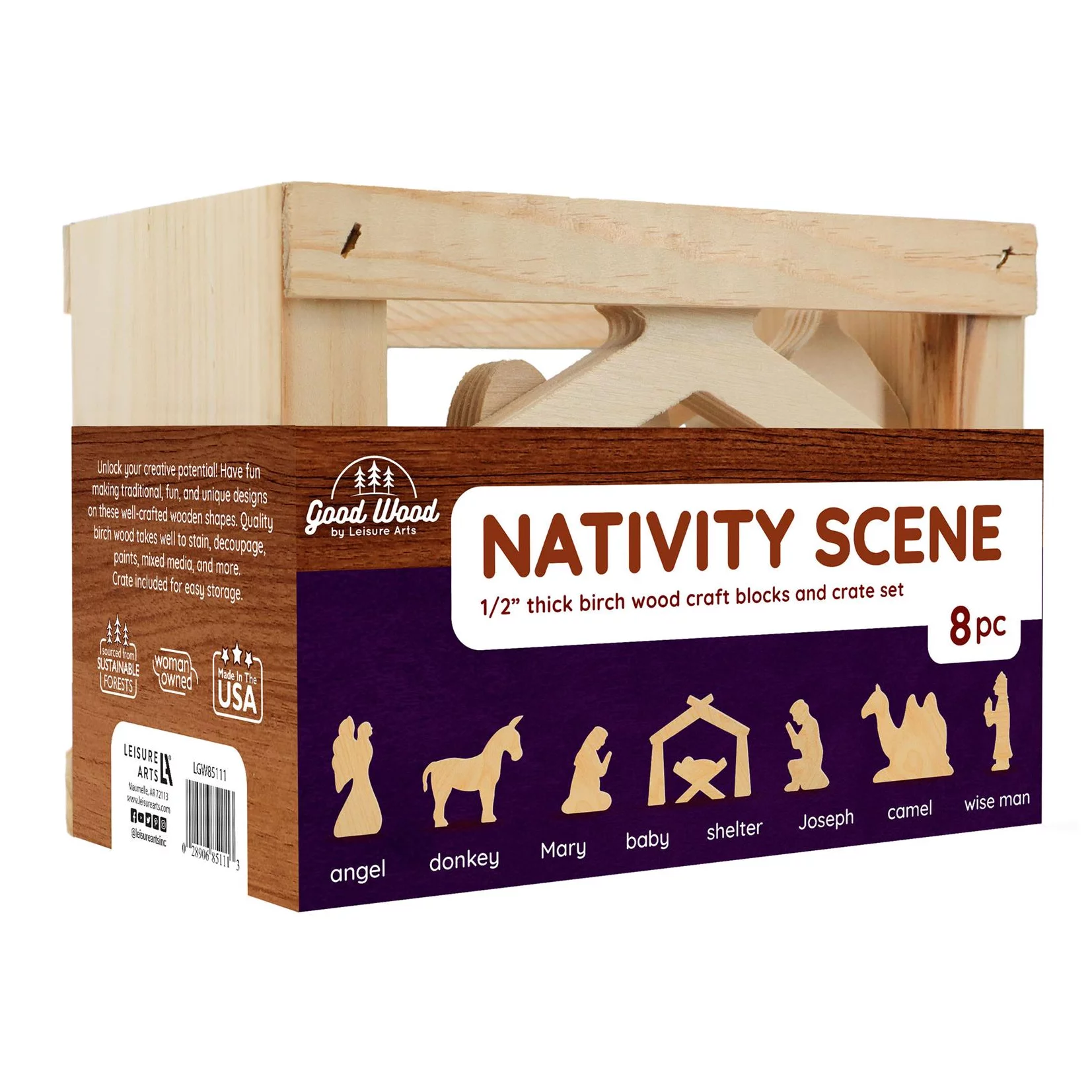 Good Wood Crate Set Nativity Scene 8pc