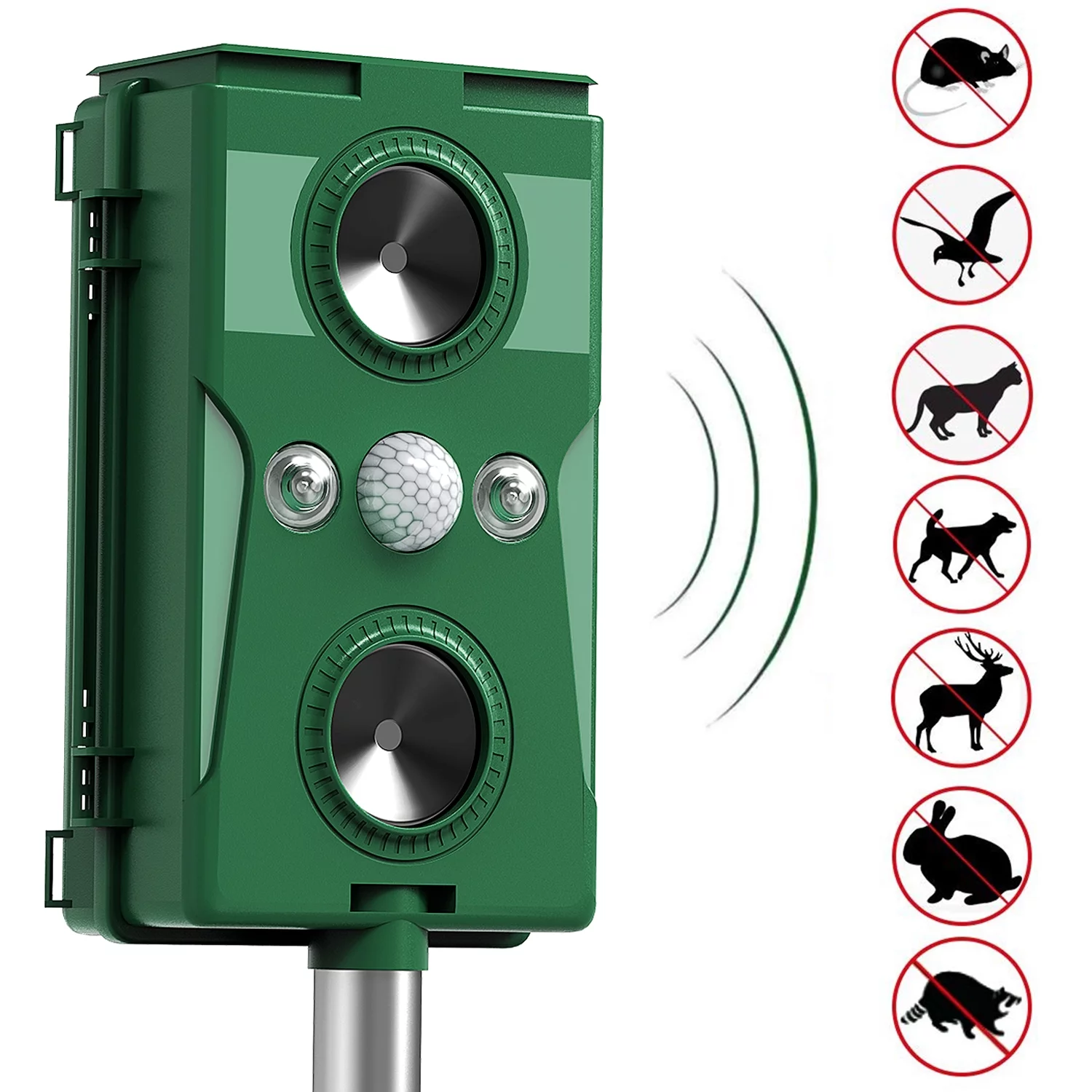 Ultrasonic Animal Repeller, Outdoor Weatherproof Solar Powered Rodent Repellent with Motion Activated Flashing LED Light, Repel Dogs, Cat, Squirrels, Raccoon, Rabbit, Fox & More