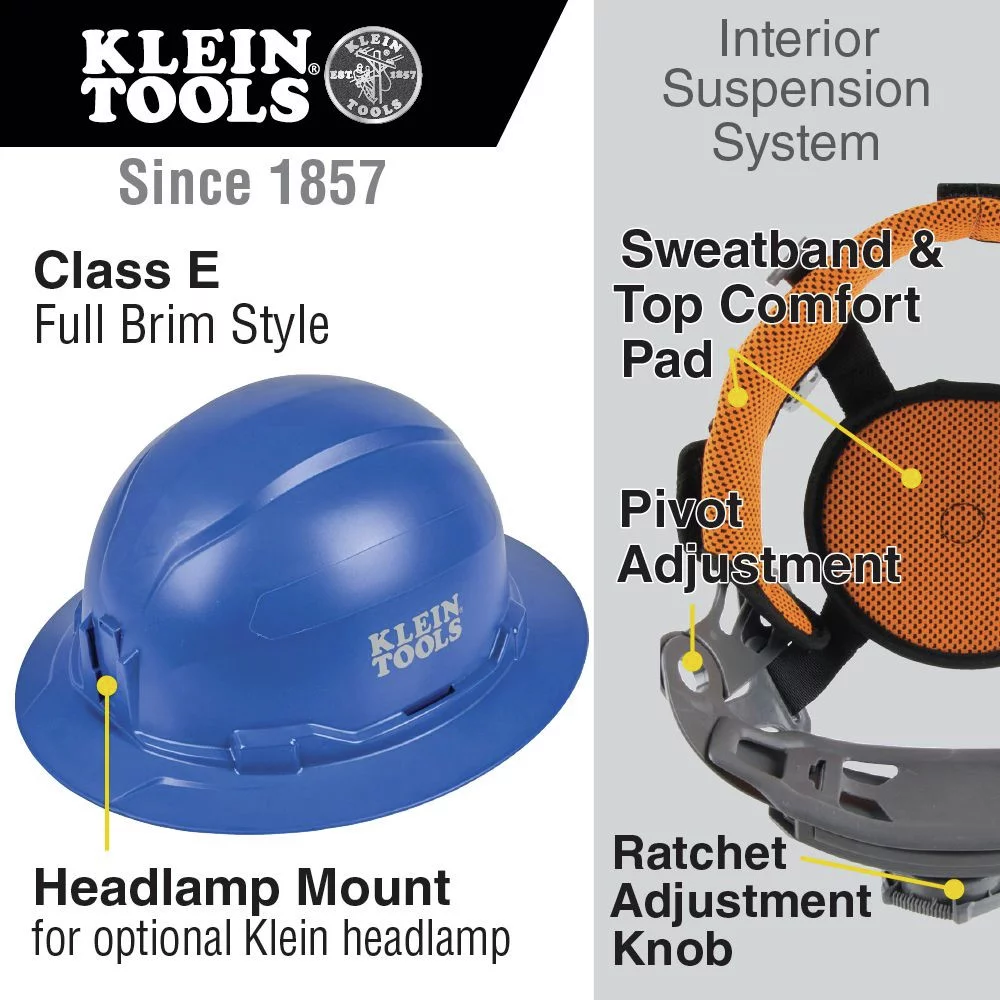 Klein Tools 60249 Full Brim Style Non-Vented Hard Hat - Blue
