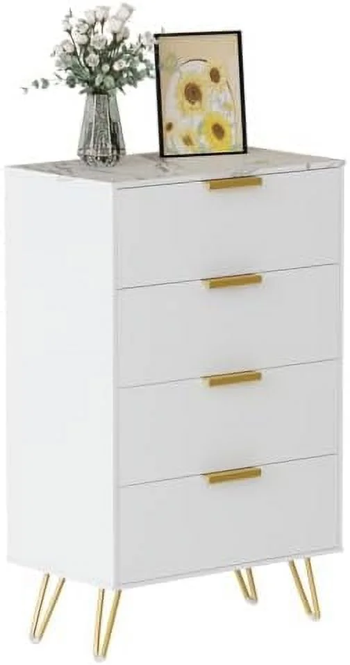 TJCGDTY Dresser for Bedroom  Modern 4 Dressers & Chests of Drawers with Marble Texture Top and Metal Handles  White Drawer Dresser for Closet  Hallway  Living Room  Bedroom