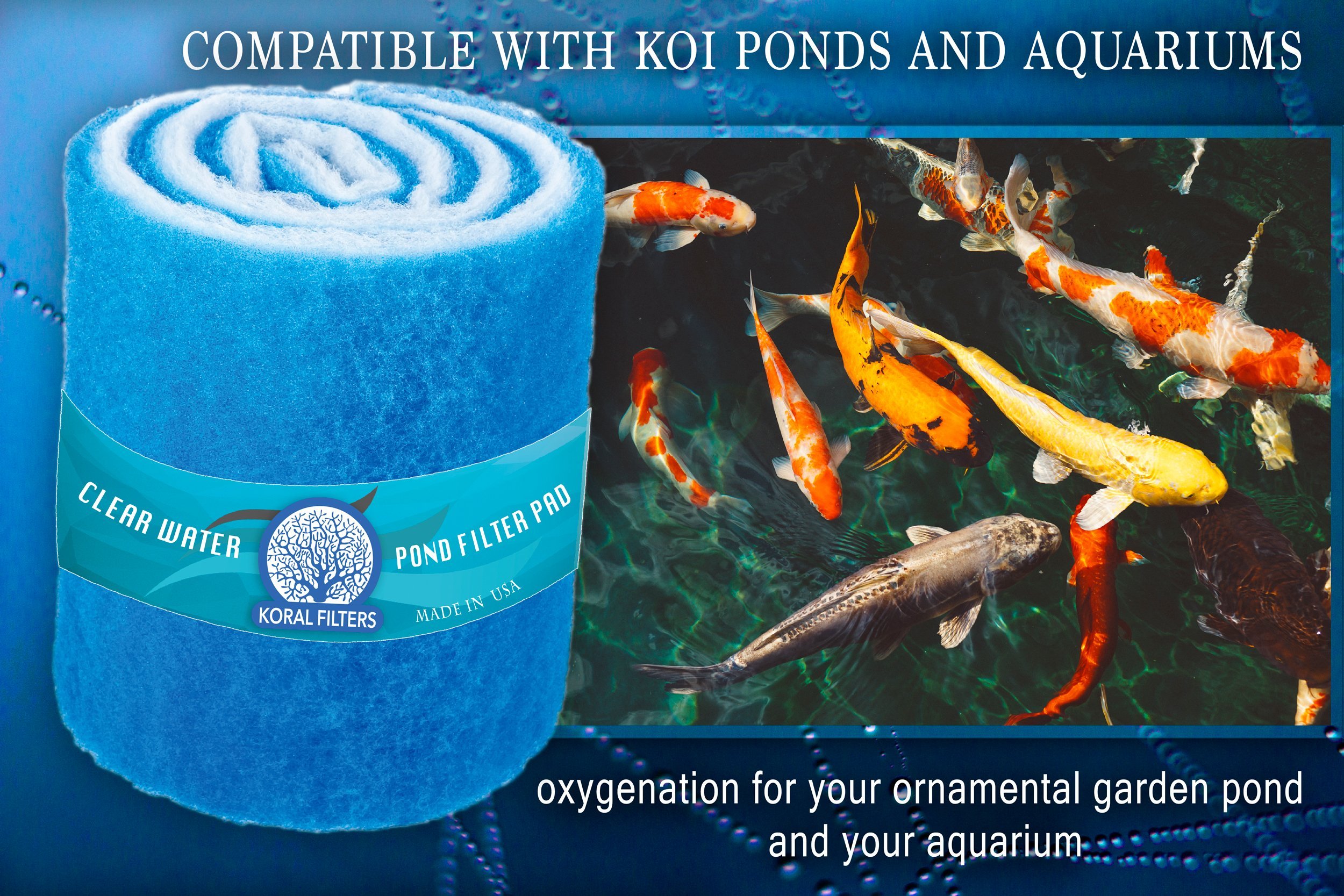 Koral Filters PRO Koi Pond Filter Pad Media Roll - Blue Bonded - 12 Inches by 72 Inches (6 ft) by 1.25 Inches - Cut to Fit - Durable - Fish and Reef Aquarium Compatible 6 ft roll