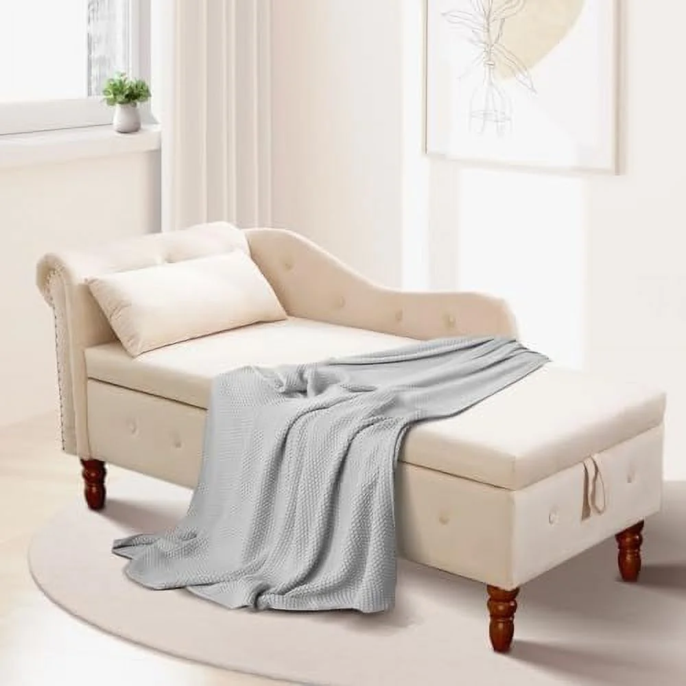 xrboomlife Chaise Lounge Indoor with   Modern Upholstered Nailhead Velvet Couch Sleeper Chair  Chaise Lounge Chair Indoor Bedroom Living Room Office（Black）