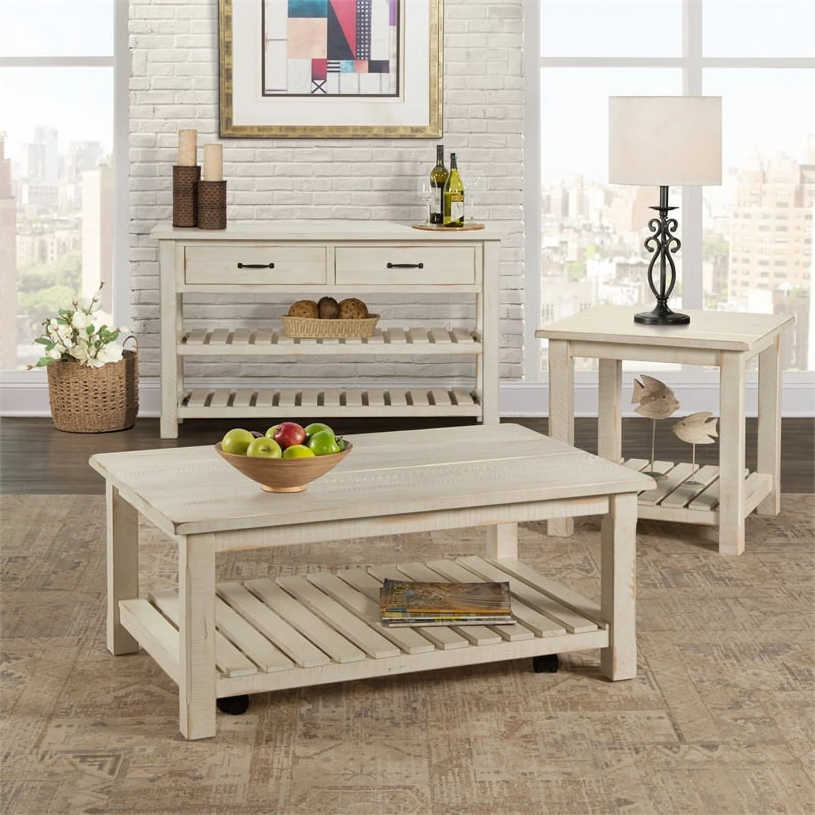 Home Square 2-Piece Set with Coffee Table & End Table in Antique White