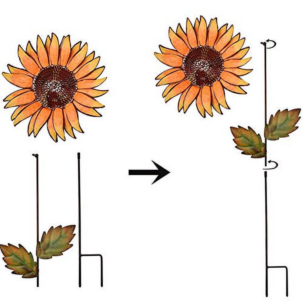 Metal Sunflower Garden Stakes Decor Outdoor Flower Yard Stakes Large Metal Sunflowers Yard Art Decorative Metal Flowers Garden Stakes Lawn Ornaments Garden Decor (36 Inches Tall)