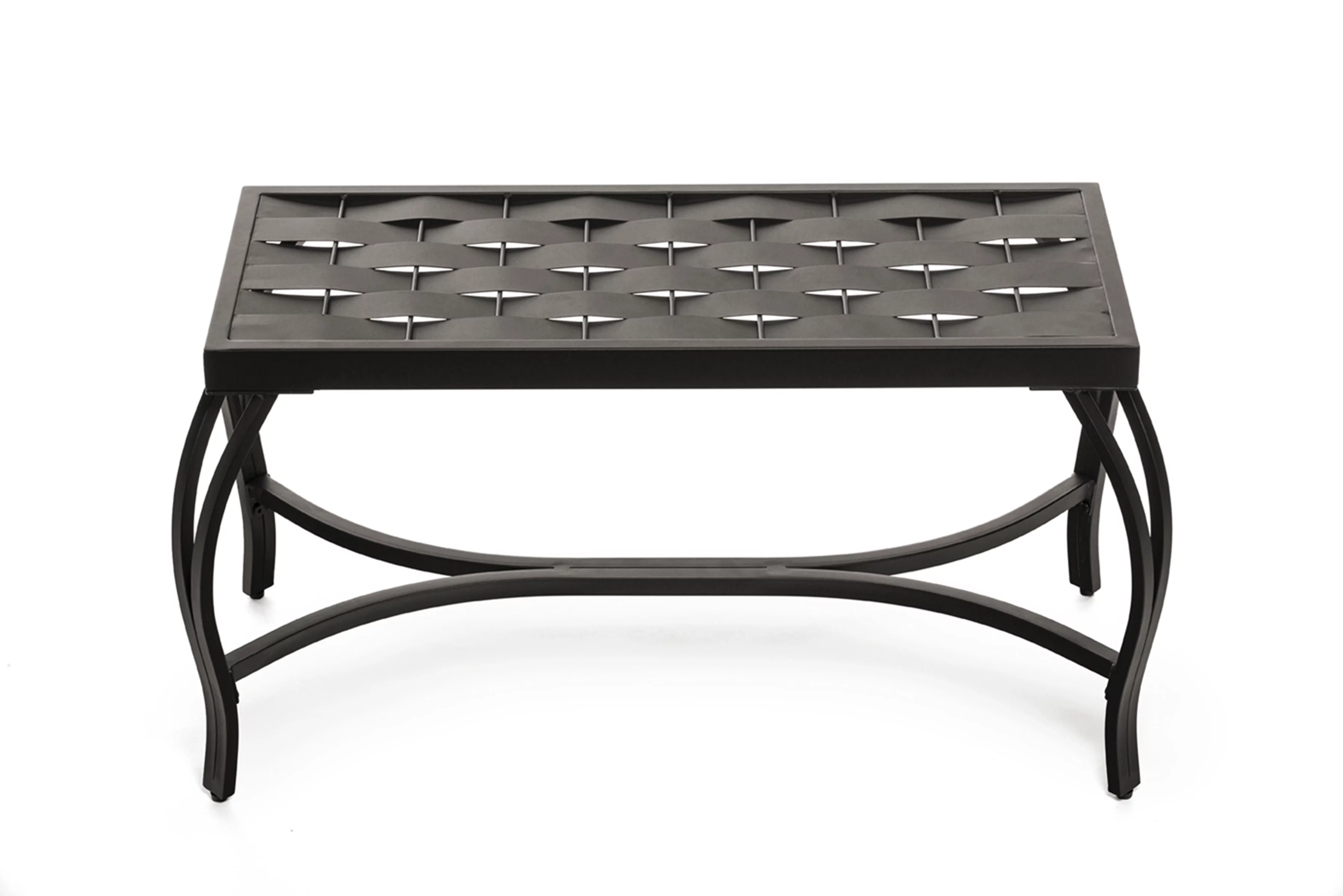 Mango Steam Free Standing Patio Garden Weave Bench, Metal Bronzed Black