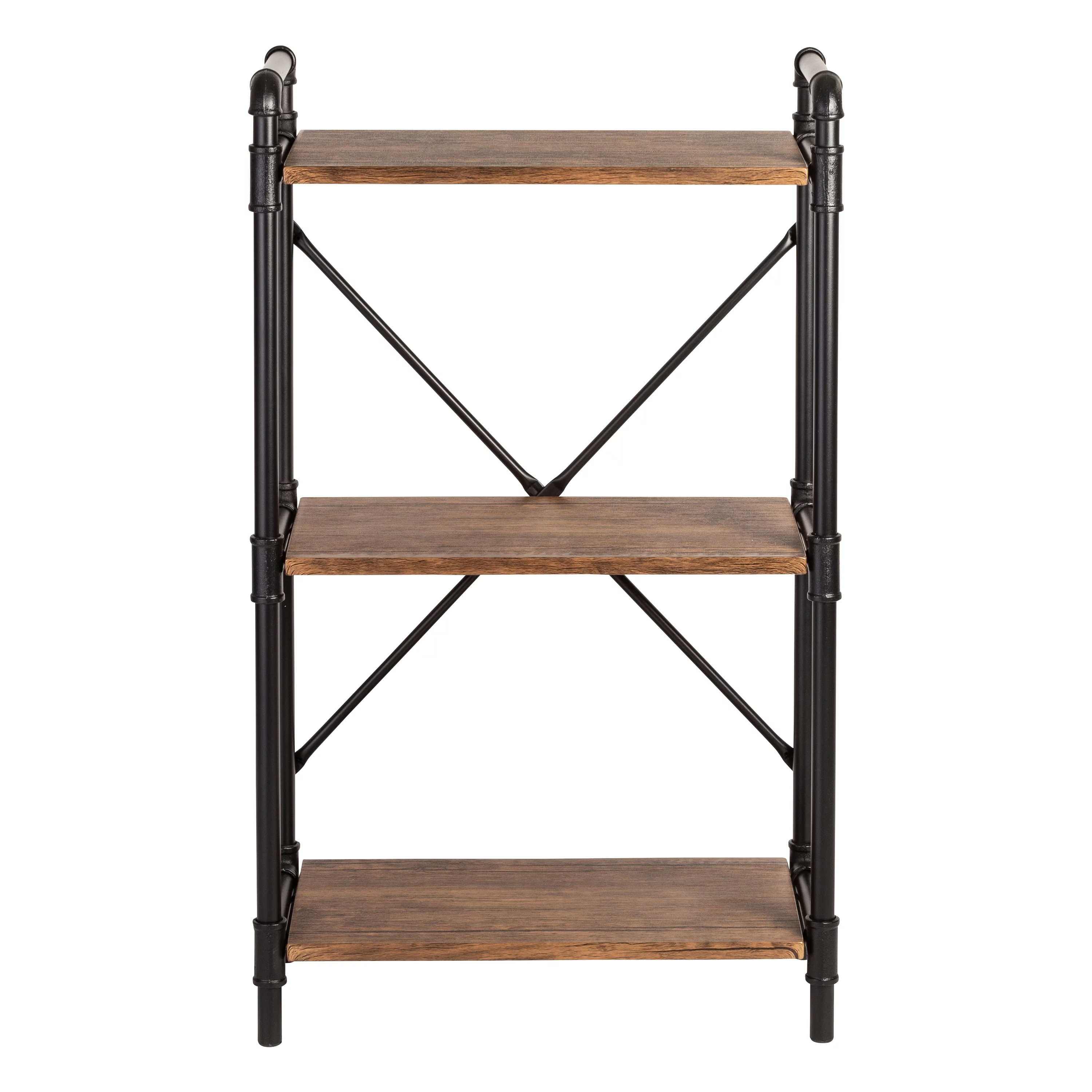 Honey-Can-Do Steel and Wood 3-Shelves Bookcase, Black/Rustic Brown