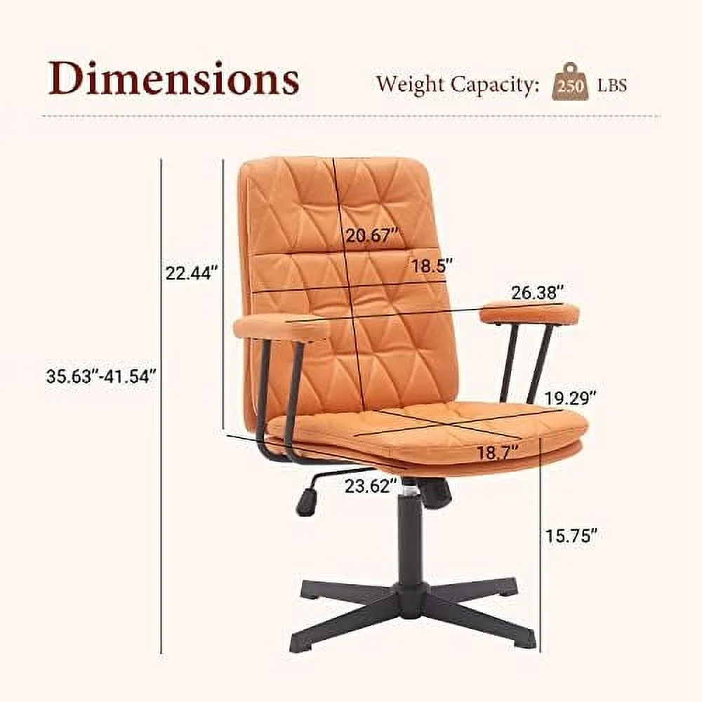 SJUIONG Ergonomic Desk Chair no Wheels Criss Cross Chair Adjustable Home Office Chair with Armrest Executive Swivel Mid Back Chair Brown