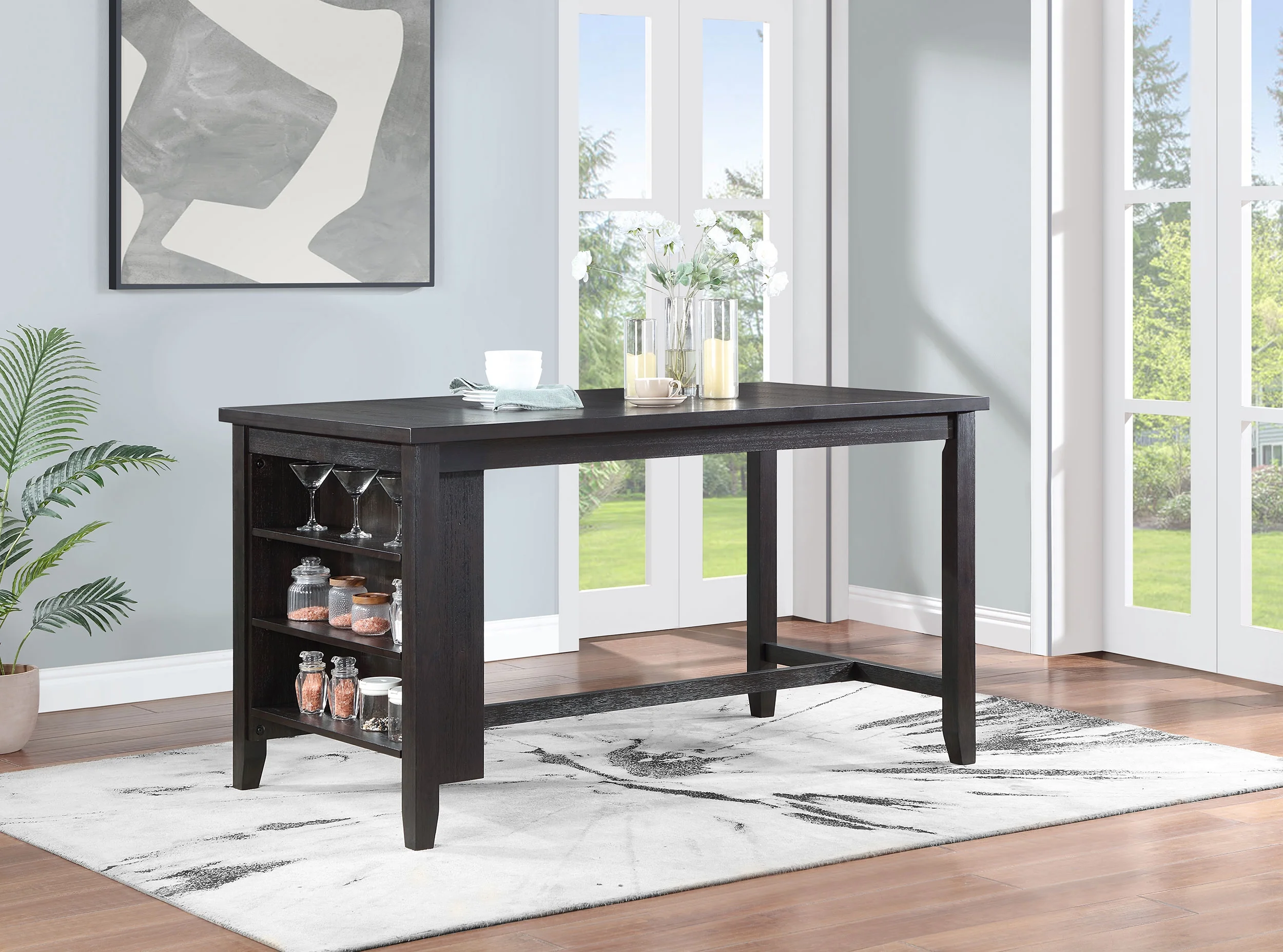 Coaster Elliston Wood Counter Height Dining Table with Storage Shelves Dark Gray