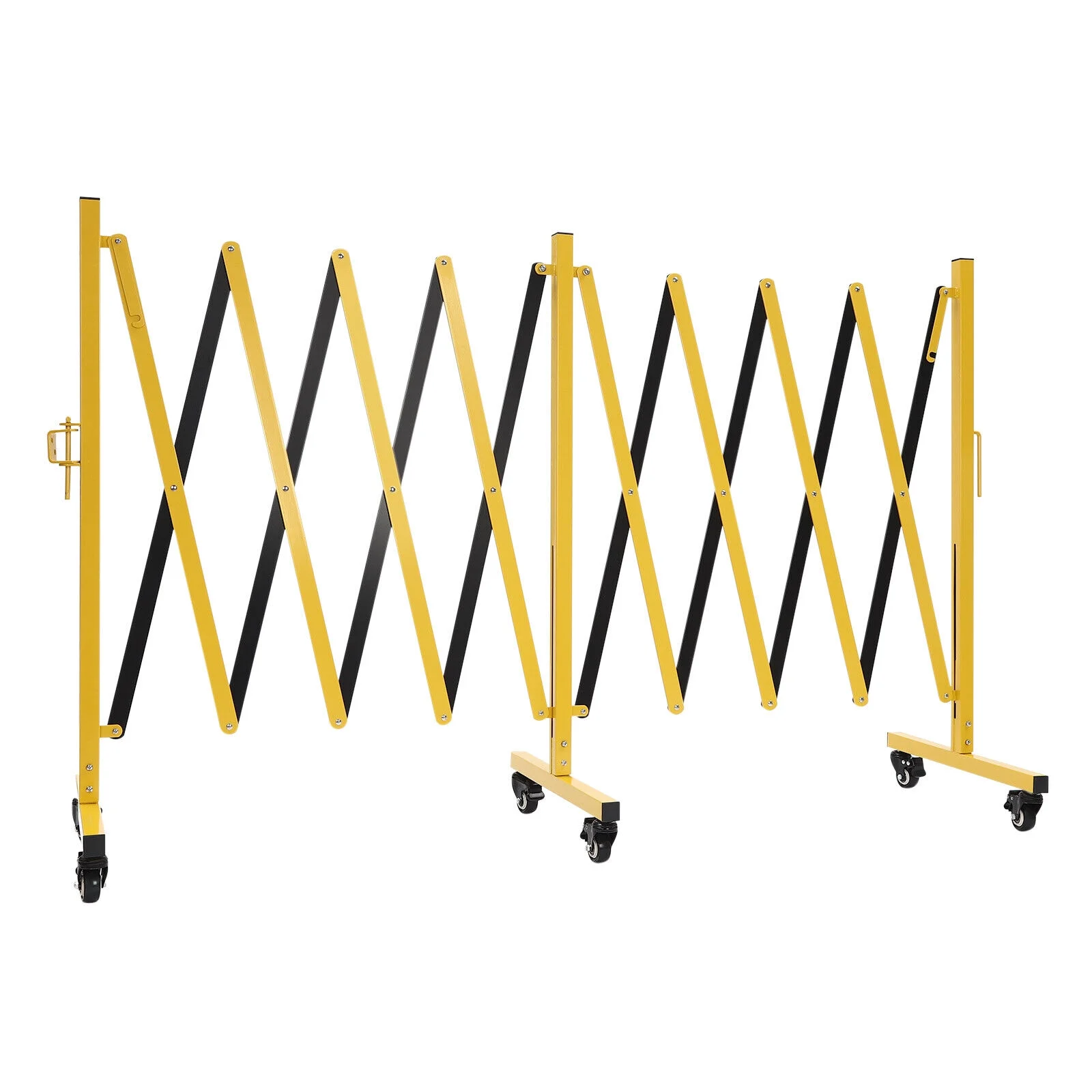 11 Feet Metal Expandable Barricade with Wheels Portable Security Safety Barrier