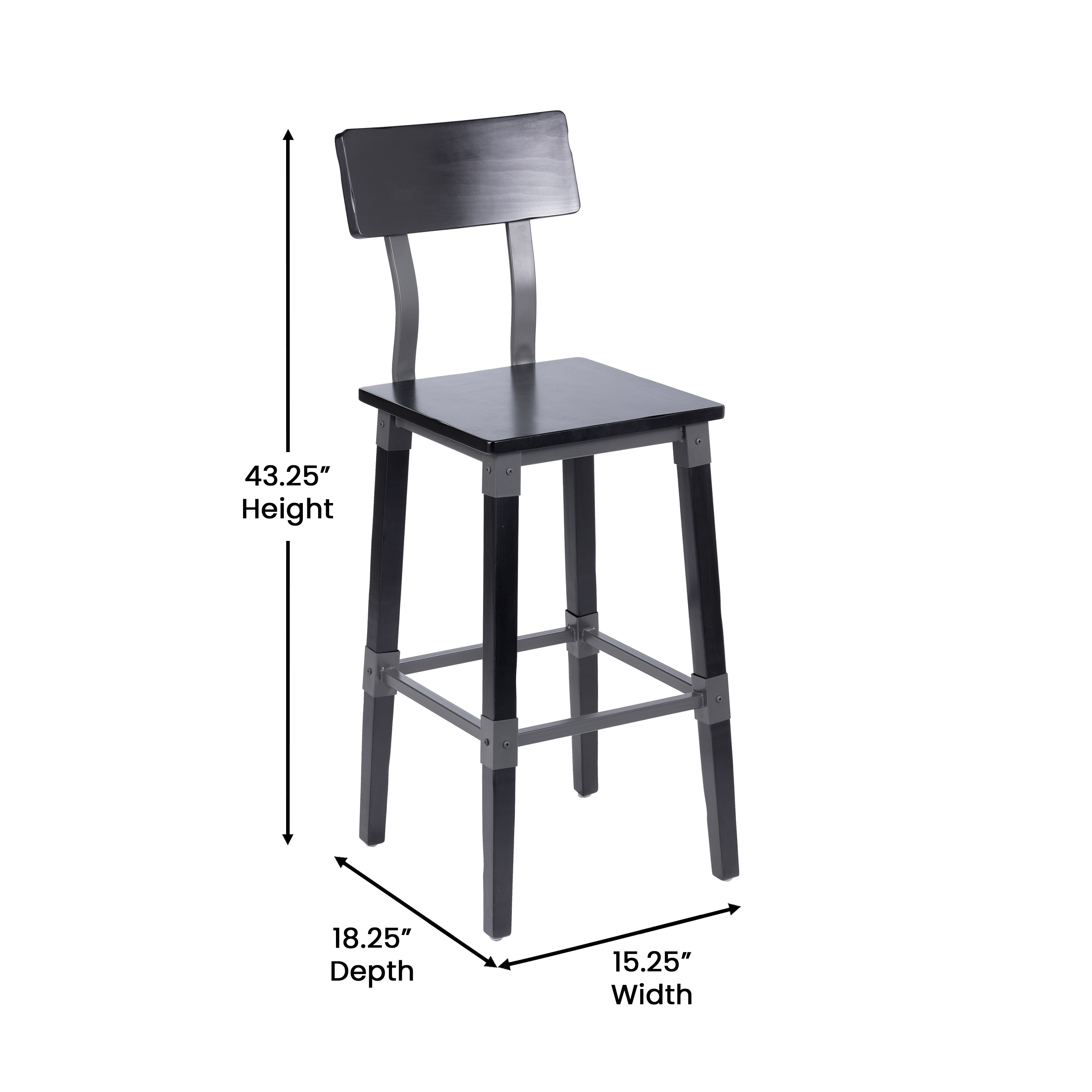 Flash Furniture 2 Pack Commercial Grade Rustic Black Industrial Wood Dining Barstool