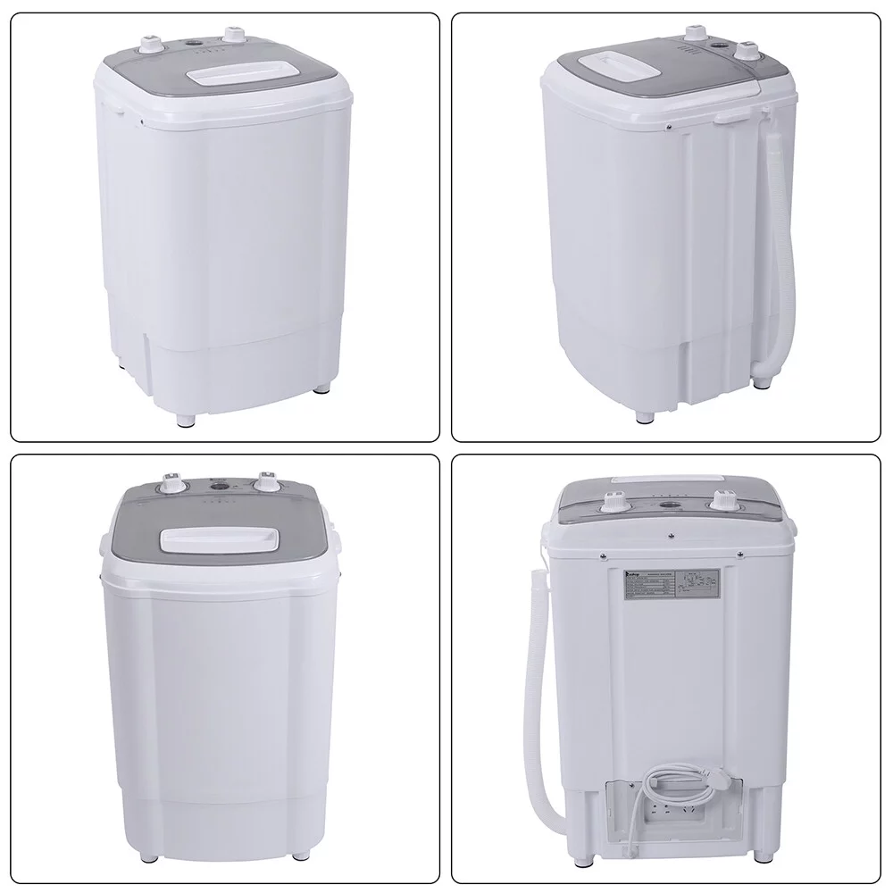 10lb Elution Integrated Semi-automatic Gray Cover Washing Machine,Compact Single Tub with Built-in Drain Pump