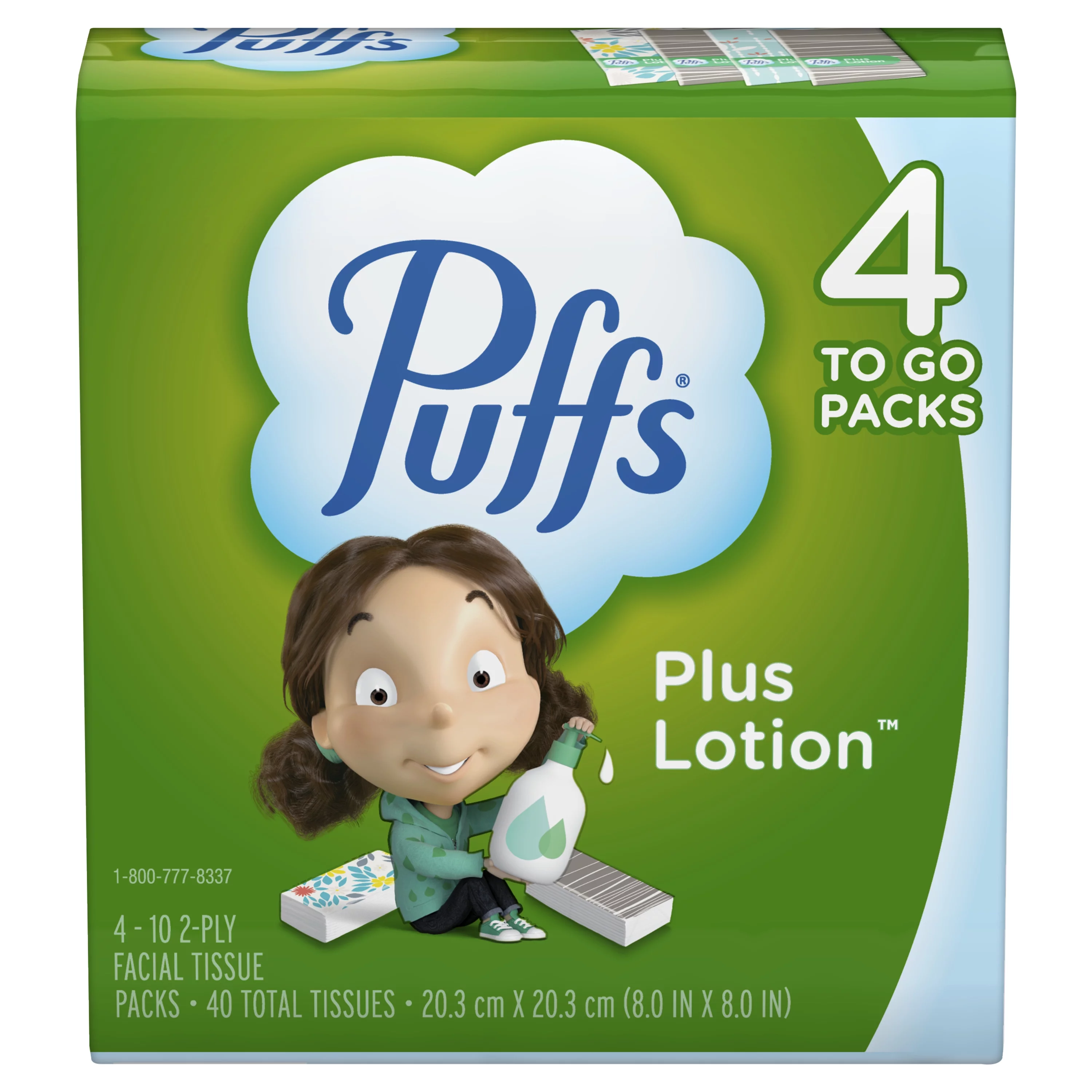 Puffs Plus Lotion Facial Tissues, 4 To-Go Packs, 10 tissues per pack