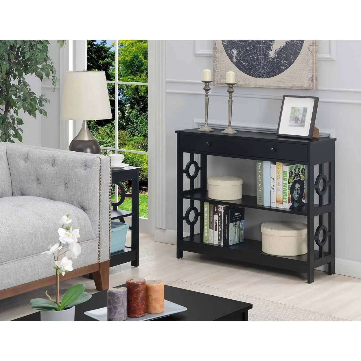 Convenience Concepts Ring 1 Drawer Console Table in Black Wood Finish