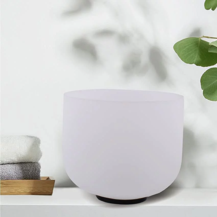 FMTY 9 inch D note (Sacral) Frosted Quartz Crystal singing bowls with mallet set sound bowl for healing Mindfulness, Meditation, Yoga, Spiritual and Body Healing Chakra Bowl