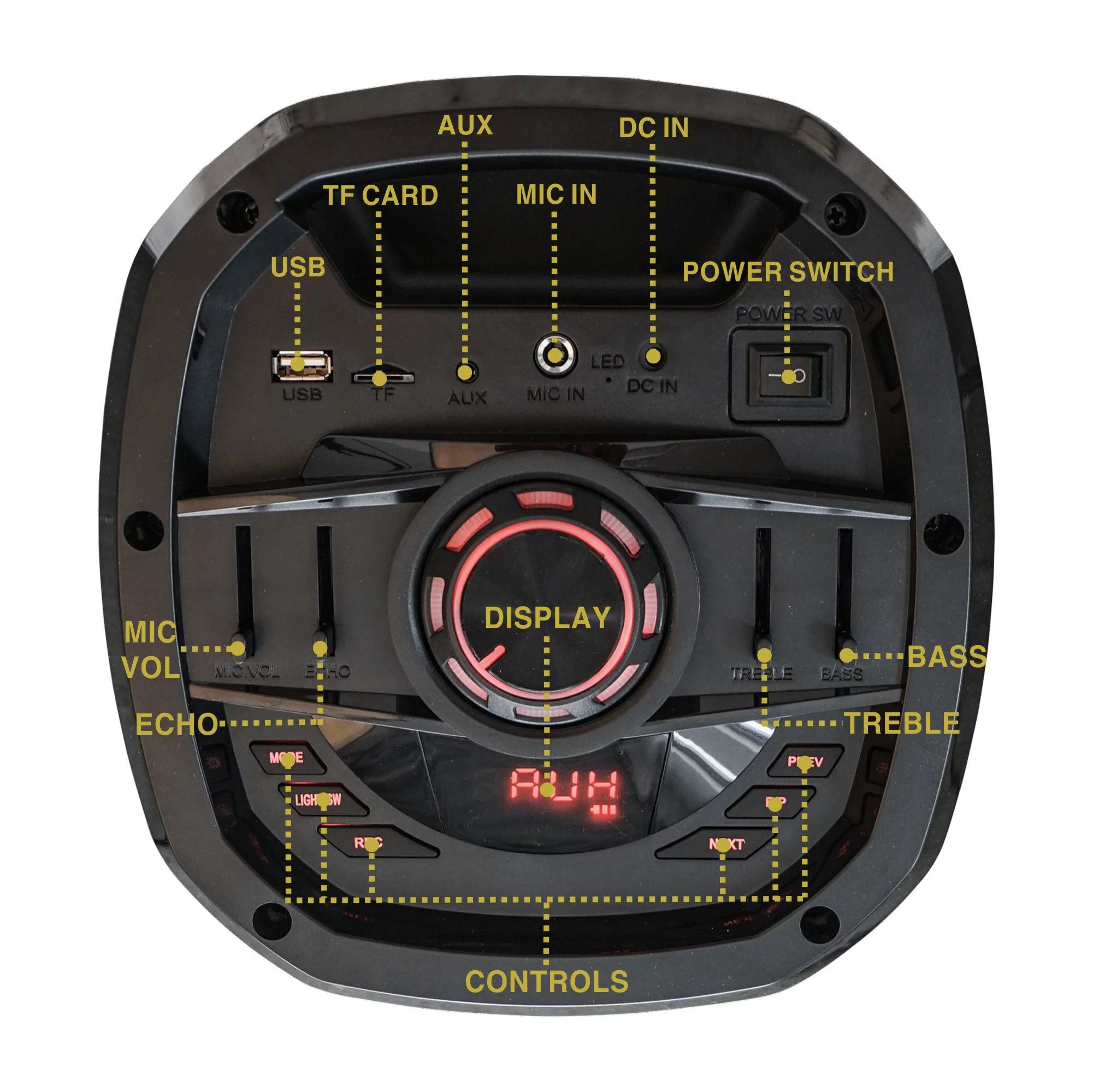 Sound Town OPIK-26X Dual 6.5” Portable PA Speaker with Built-in Rechargeable Battery, 1 Wired Microphone, Bluetooth, USB, SD Card Reader and LED Light