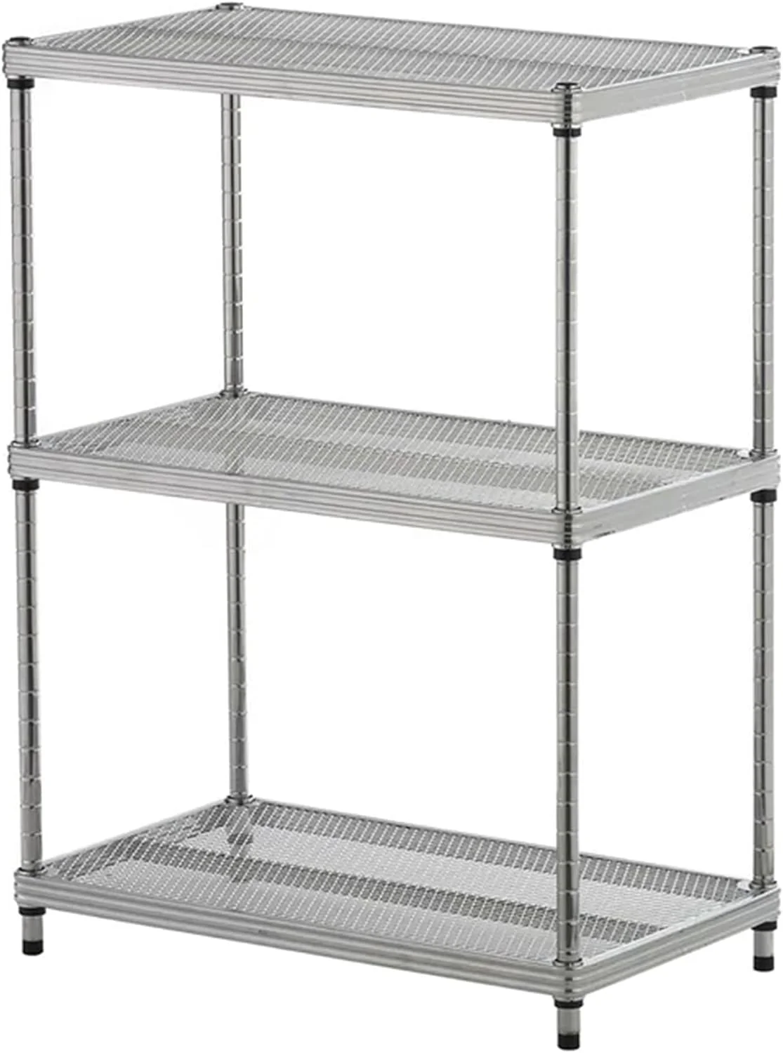 Meshworks 3 Tier Full-Size Metal Storage Shelving Unit Rack For Kitchen, Office, And Garage Organization, 23.6” X 13.8” X 31.5,” Silver