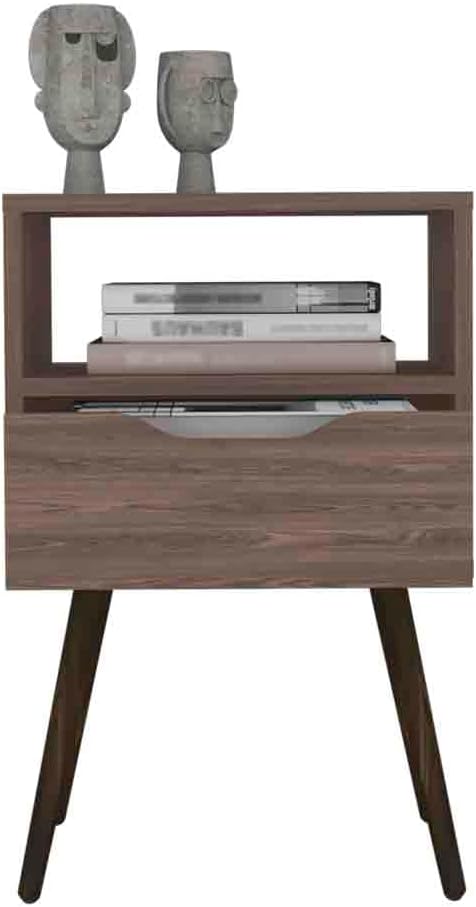 Nightstand , Open Shelf, Single Drawer - Dark Walnut