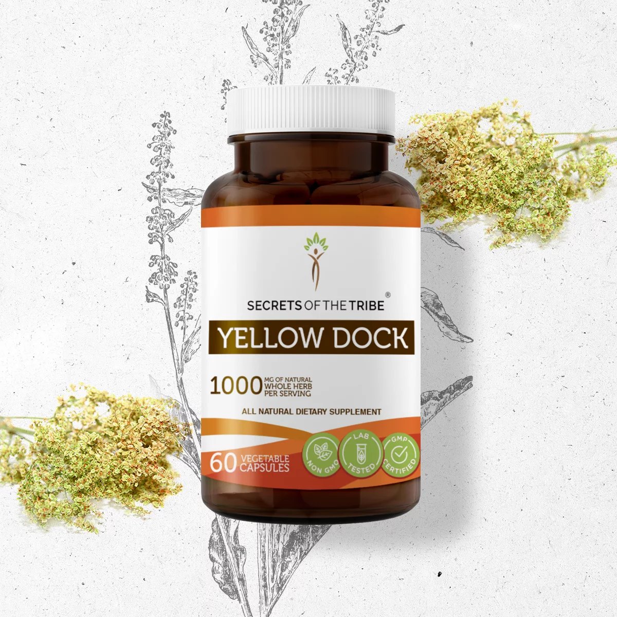 Secrets of the Tribe Yellow Dock 60 Capsules, 500 mg, Organic Yellow Dock (Rumex Crispus) Dried Root