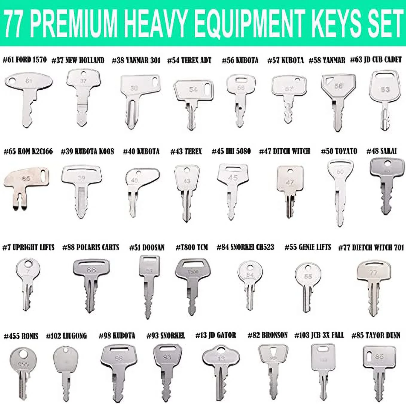 77 Pro Heavy Equipment Construction Equipment Keys Set