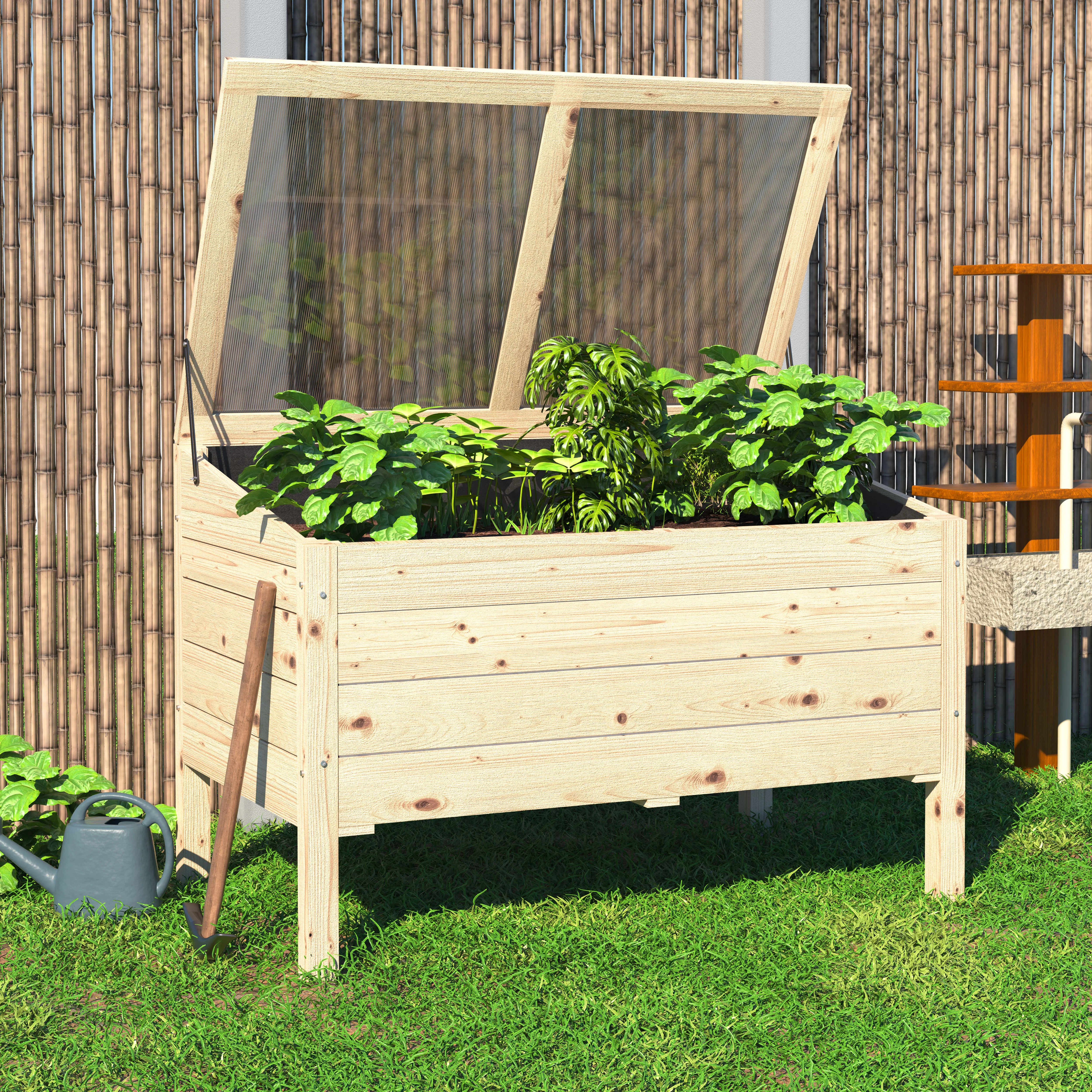 VEIKOUS Cedar Wood Raised Garden Bed, 48''W x 28''D x 33''H Elevated Garden Bed with Adjustable Lid for Vegetables, Flowers