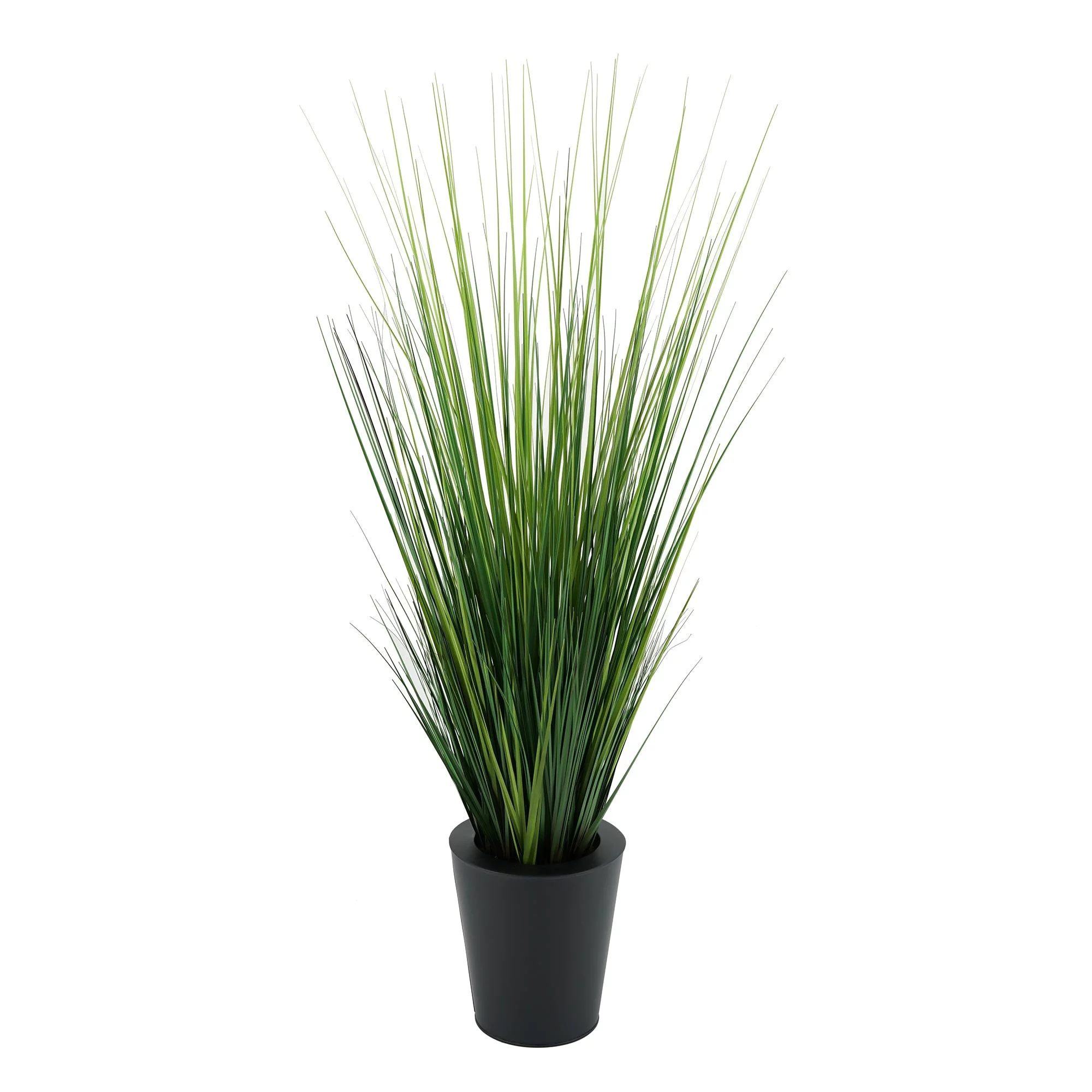 Faux PVC Grass in Round Zinc Planter Gloss Brown