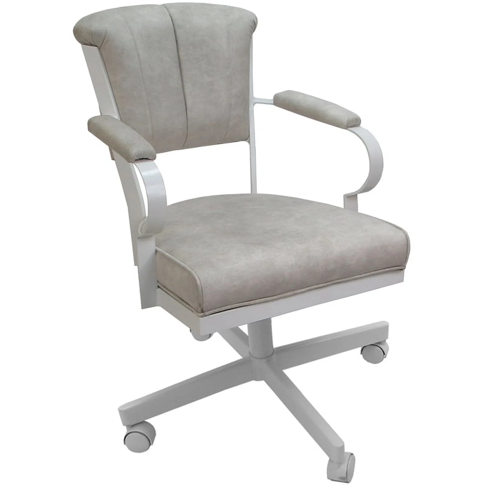 Miami Swivel Tilt Metal Caster Chair - Smoke Beige Fabric - White Base