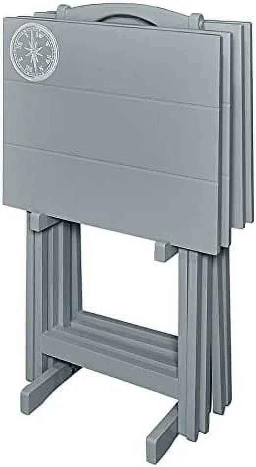 CHGTYS 5 Piece Set Compass Print Wood Folding TV Tray Table Stand in Gray  4 Tray Tables & 1 Stand