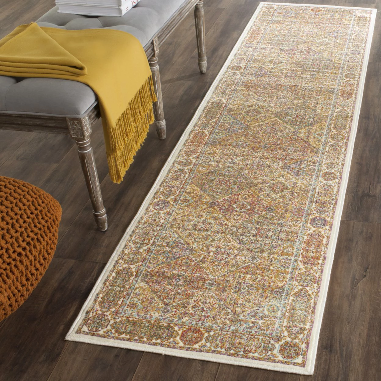SAFAVIEH Sevilla Janey Geometric Bordered Area Rug, Ivory/Multi, 8' x 11'