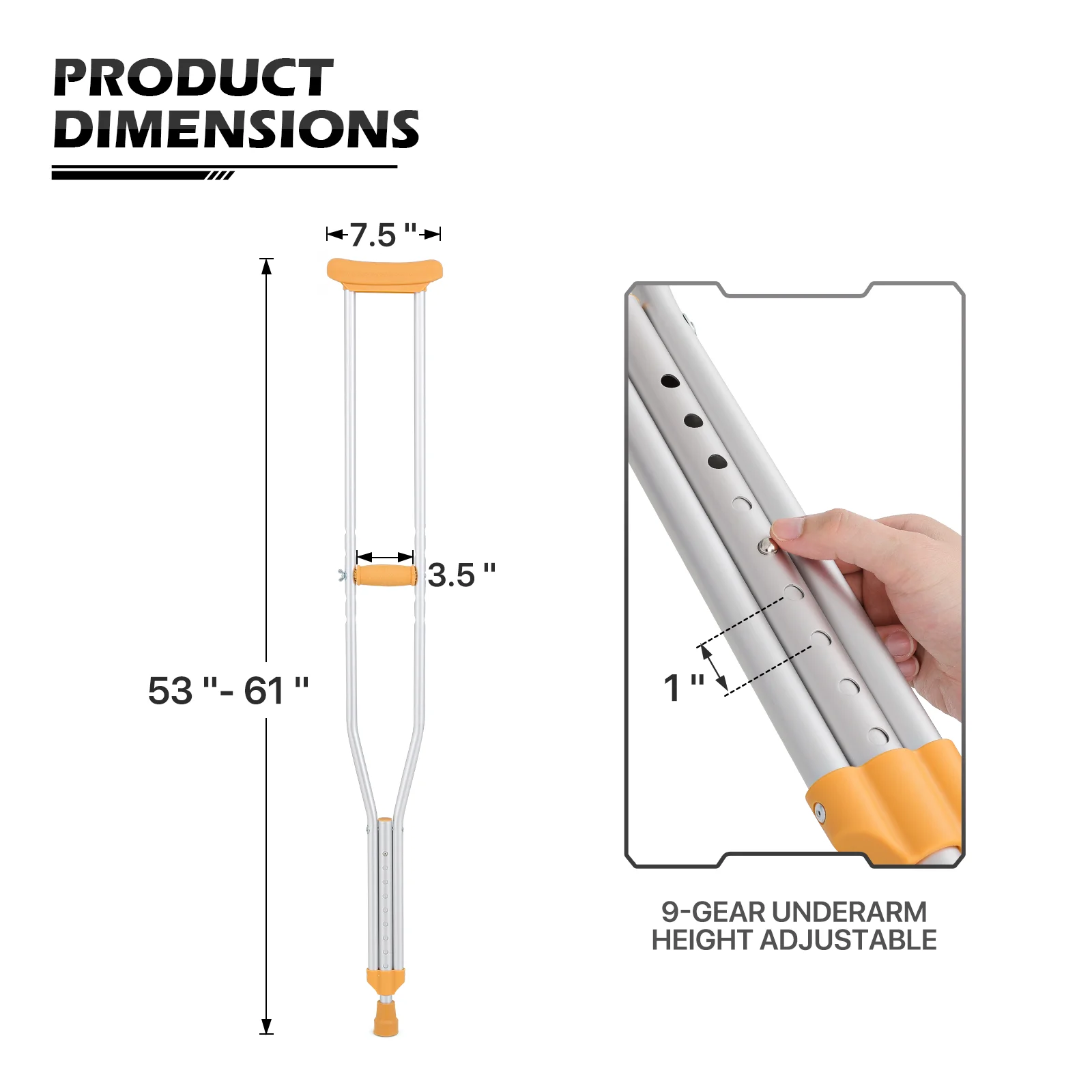 monicare Lightweight Universal Crutches for Adults and Teenager, Aluminum Underarm Crutches with Height Adjustment for 53''-61''