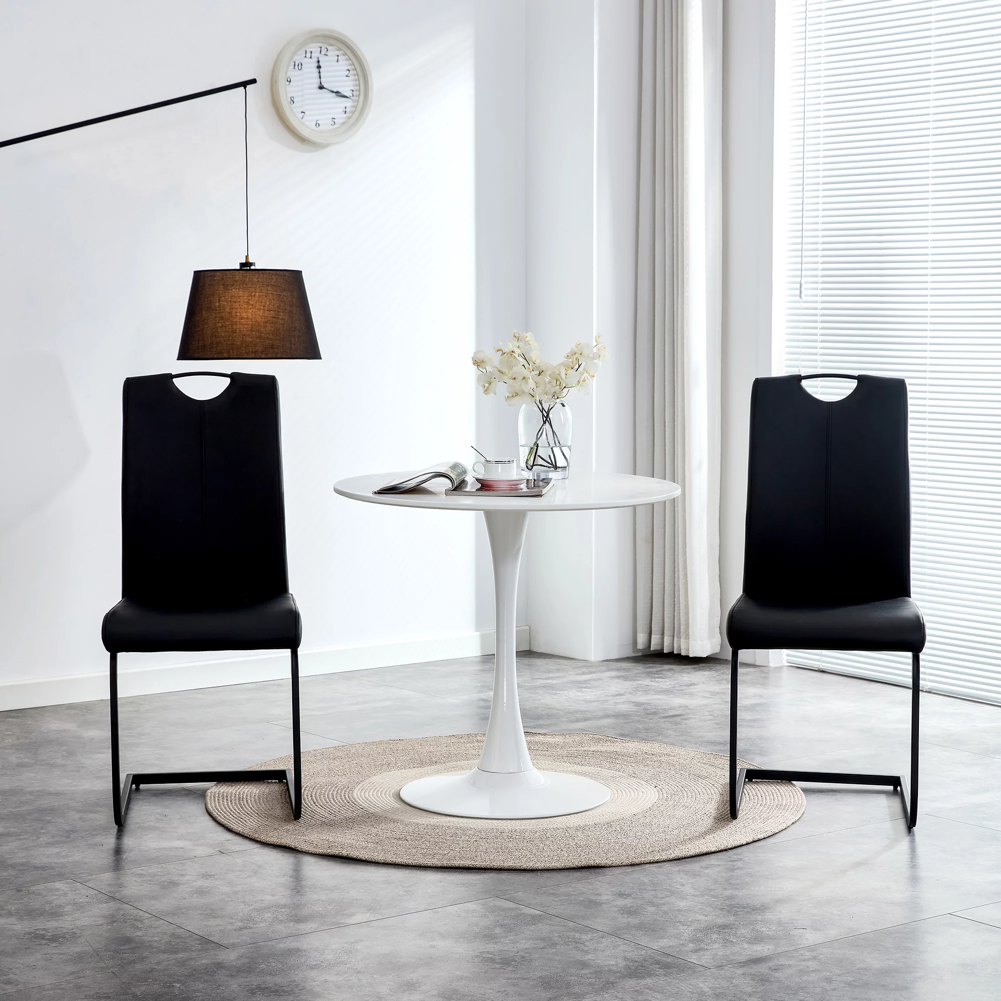 Homiyad Dining Chairs Set of 2, Black PU Chair Modern Kitchen Chair with Metal Leg