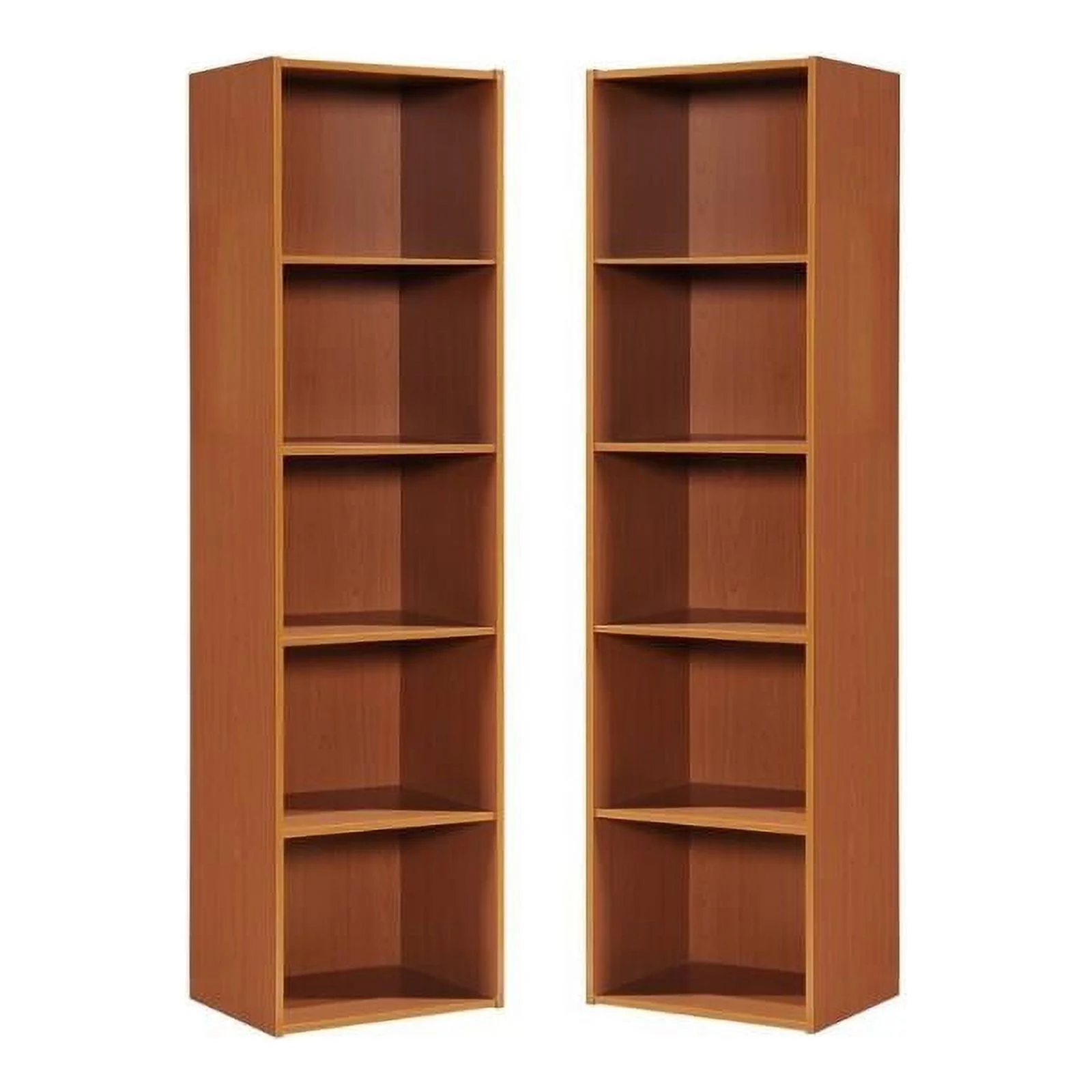 Home Square 5 Shelf Multi-Purpose Wooden Bookcase Set in Cherry (Set of 2)