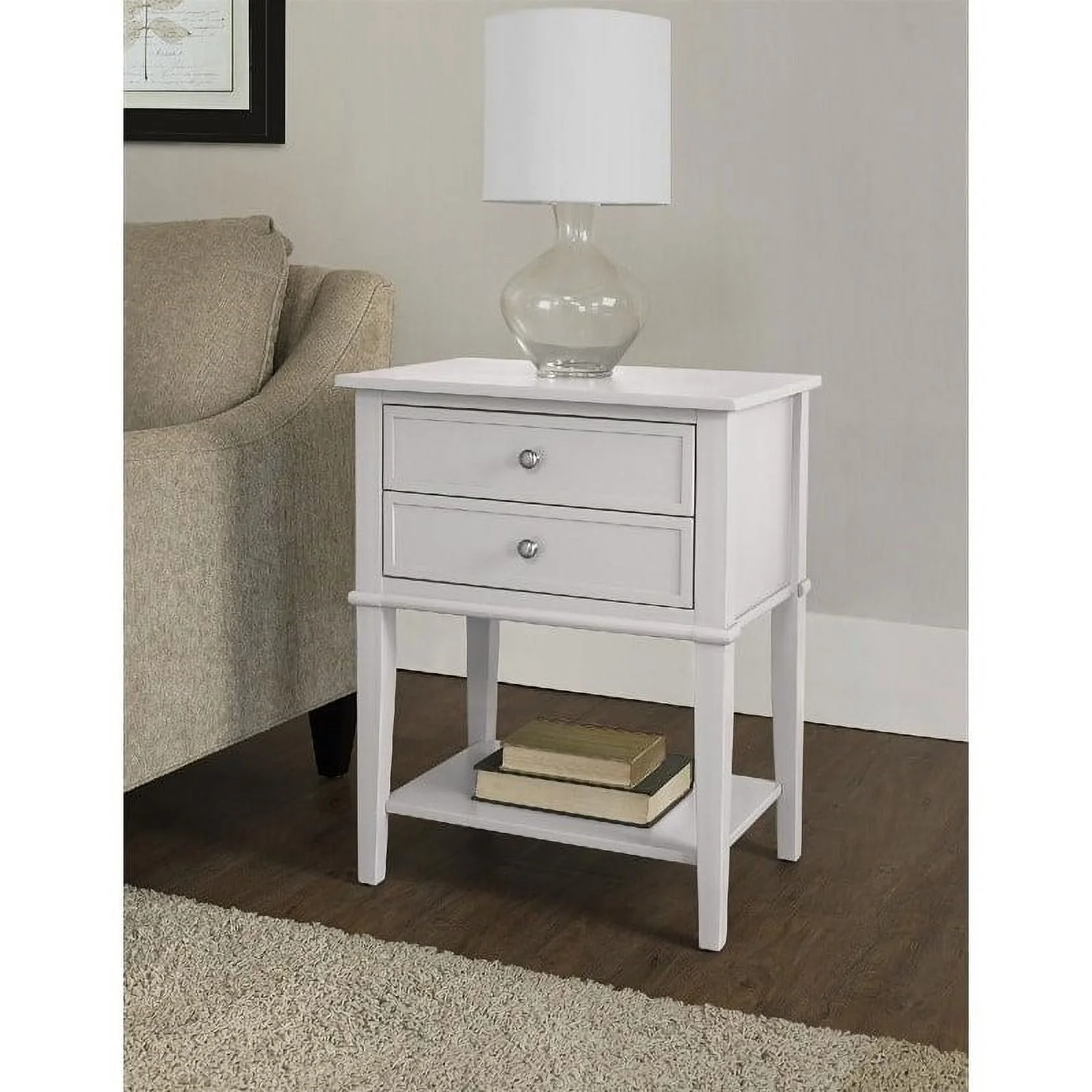 Ameriwood Home Franklin Wood Accent Tables with Drawers in White (Set of 2)