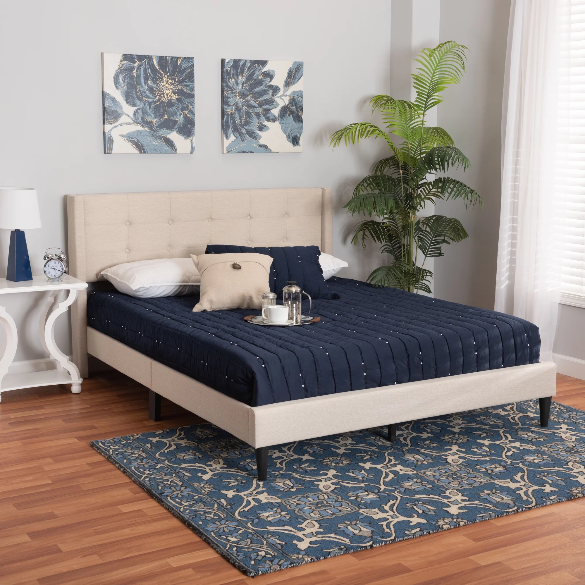 Baxton Studio Casol Mid-Century Modern Transitional Beige Fabric Upholstered Full Size Platform Bed