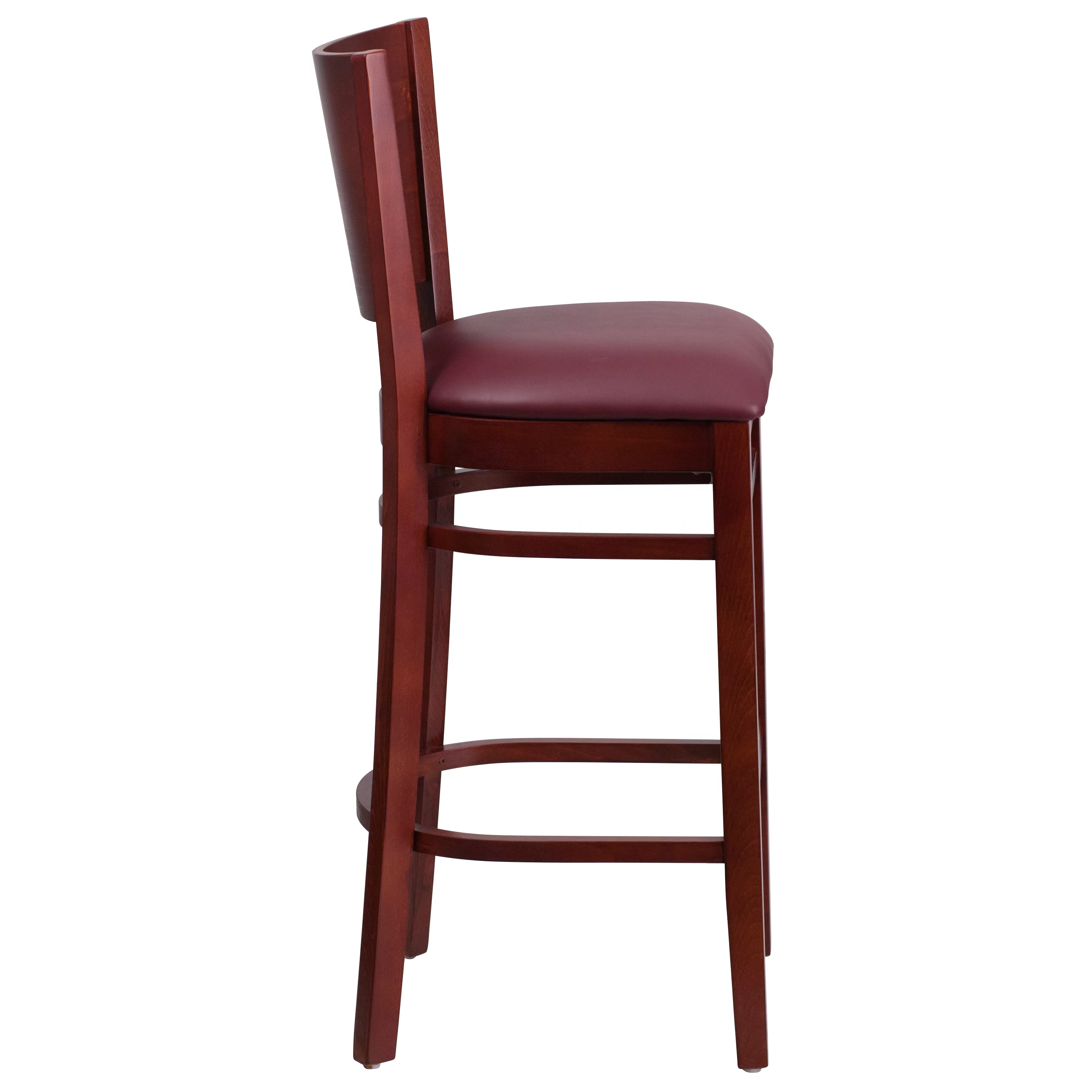 Flash Furniture 2 Pk. Lacey Series Solid Back Mahogany Wood Restaurant Barstool - Burgundy Vinyl Seat