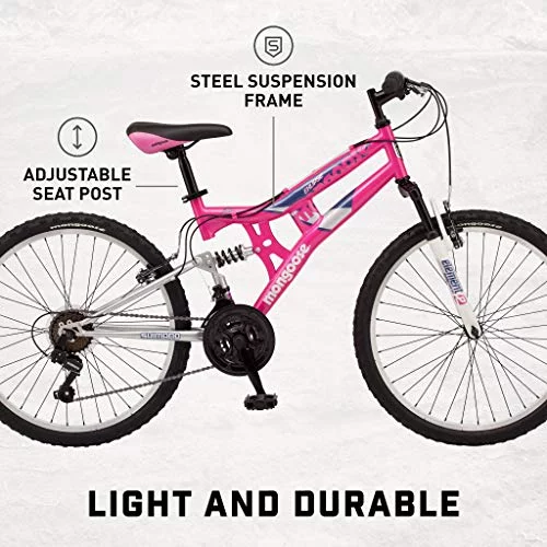 Mongoose Exlipse Full Suspension Mountain Bike, 24-Inch Wheels, 21 Speeds, Pink