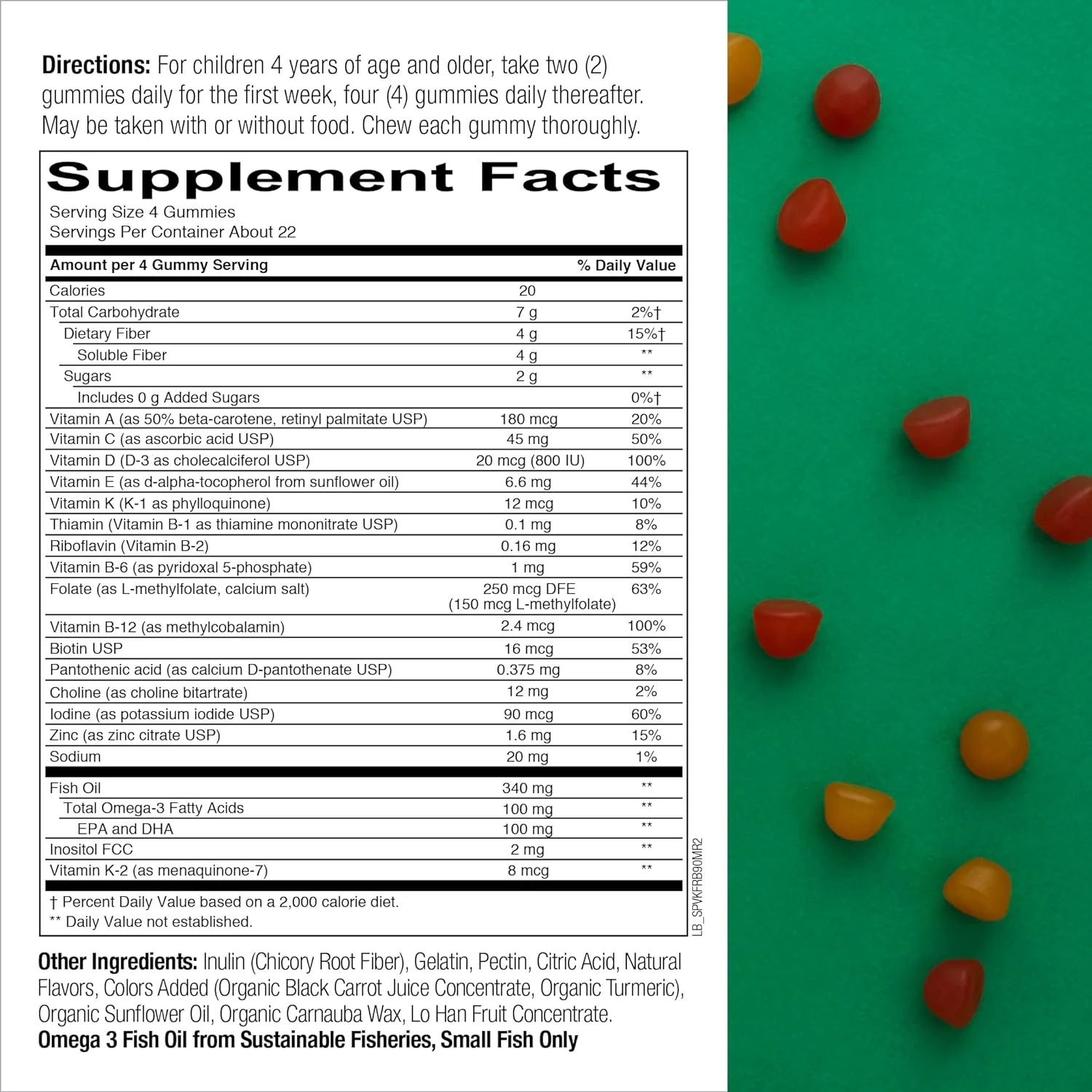 SmartyPants Kids Formula & Fiber Daily Gummy Vitamins: Gluten Free, Multivitamin Omega 3 Fish Oil (Dha/Epa), Fiber, Methyl B12, vitamin D3, Vitamin B6, 90 Count (22 Day Supply) - Packaging May Vary