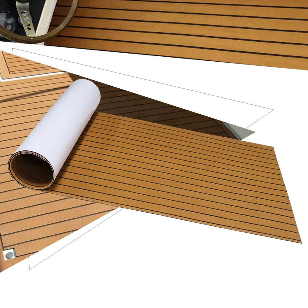 Miumaeov EVA Teak Decking Marine Floor Carpet Sheet Yacht Foam Mat Pad Brown 106''x35''