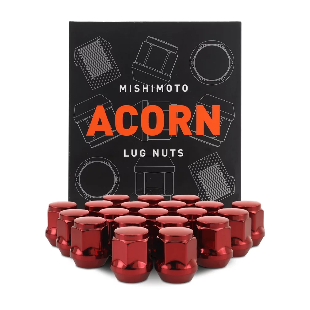 Mishimoto Steel Lug Nuts, M12x1.5, Acorn Seat, 20pc Set, Red