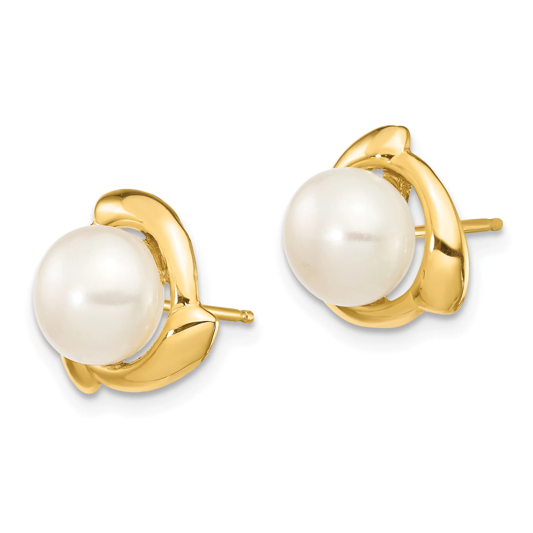 Carat in Karats 14K Yellow Gold White Button Freshwater Cultured Pearl Post Earrings (10.3mm x 10.55mm)