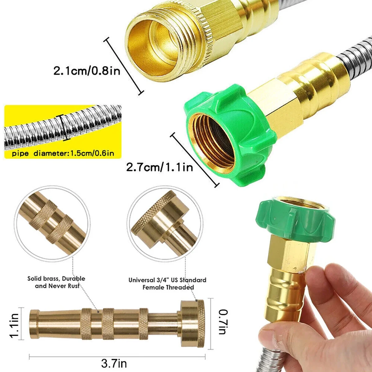 WSYW 50FT Stainless Steel Metal Garden Water Hose Pipe Flexible Lightweight