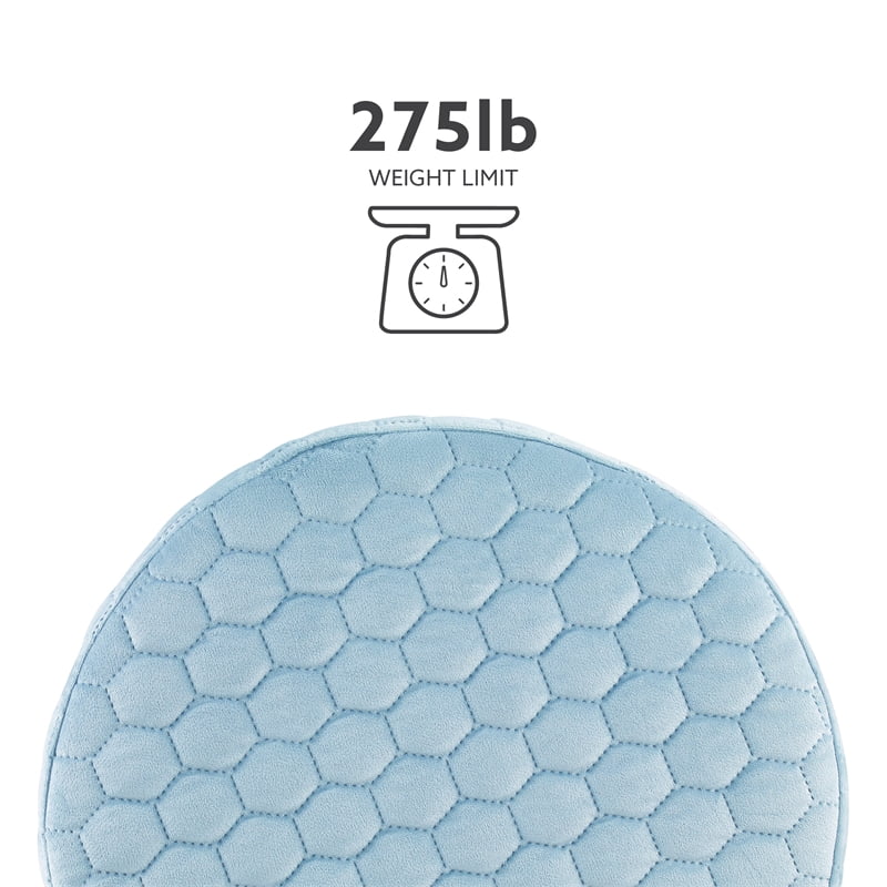 Linon Aiden Round Quilted Fabric Stool with Silver Metal Base in Blue