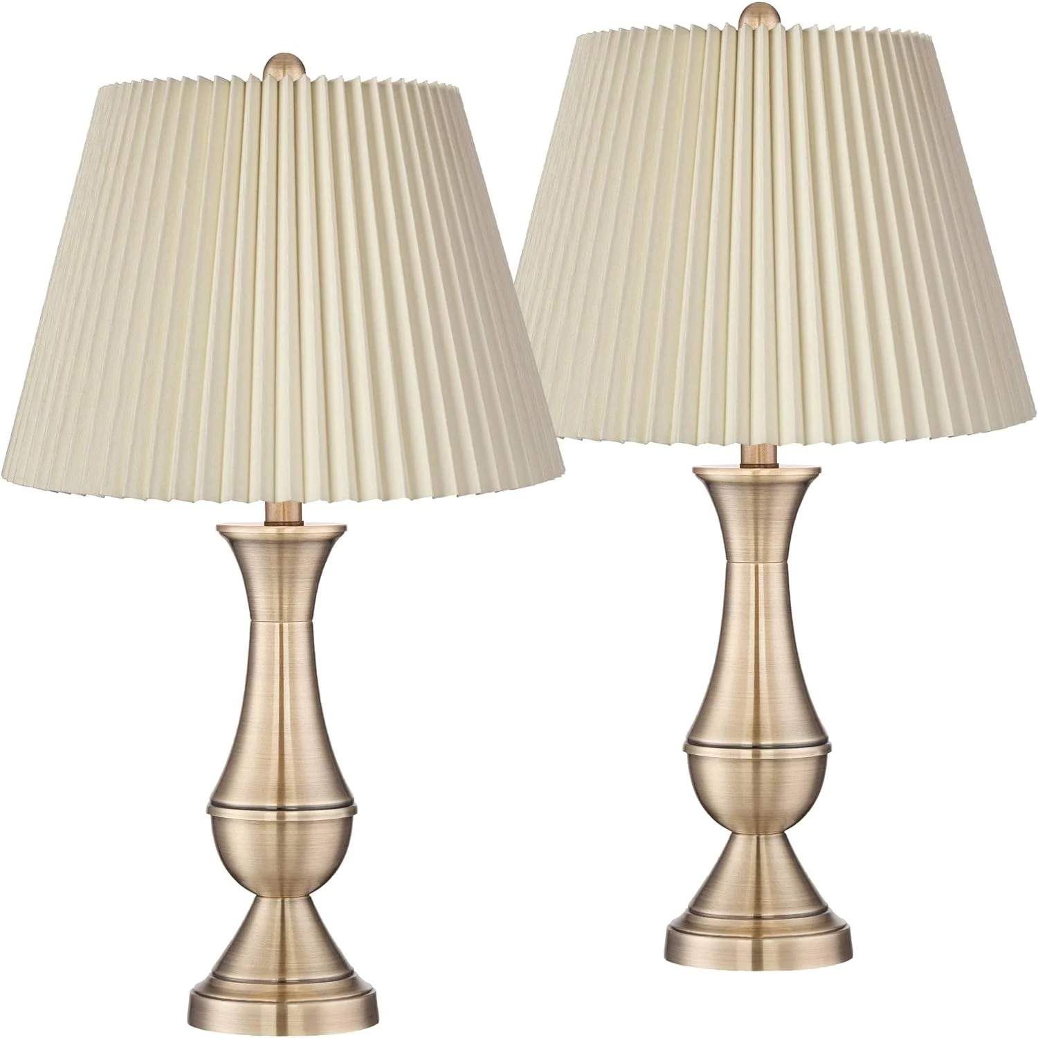 TQJKLFDY Becky Traditional Candlestick Table Lamps  24 3/4" High Antique Brass Gold Metal Ivory Linen Pleat Shade for Bedroom Living Room Bedside Nightstand House Home Office